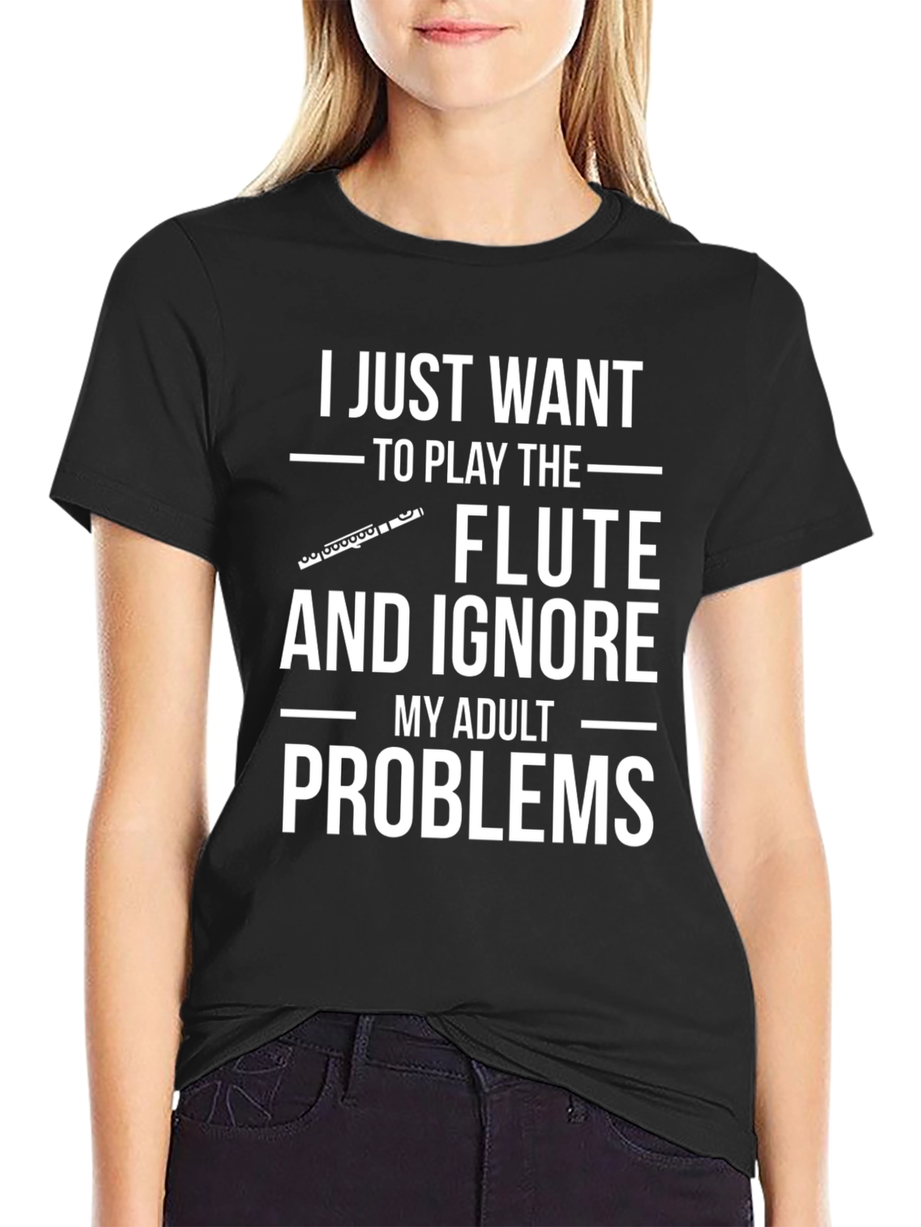Funny Flute Player Adult Problems Graphic Tee