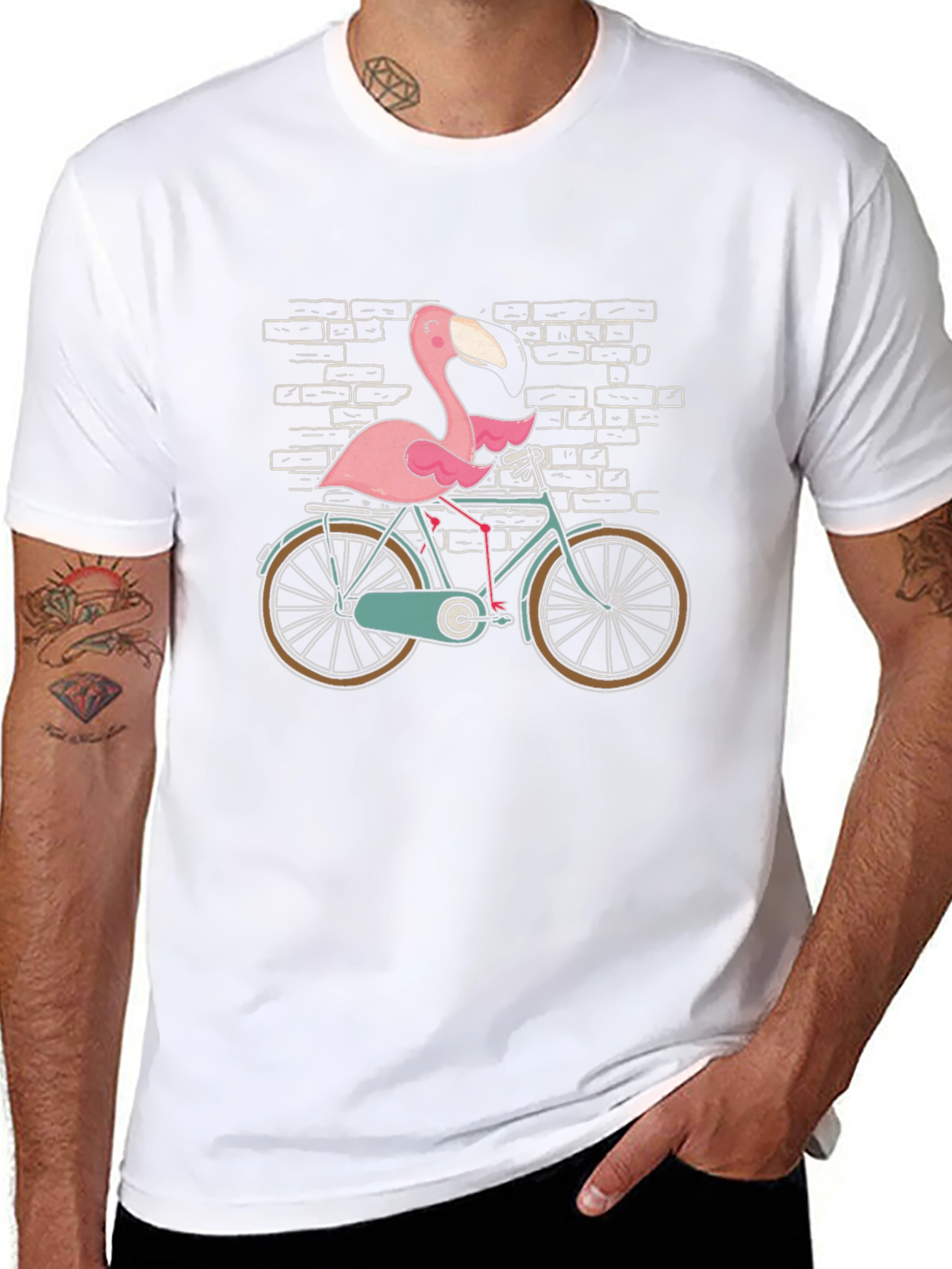 Flamingo on Bike Graphic Tee - Black Cotton T-Shirt