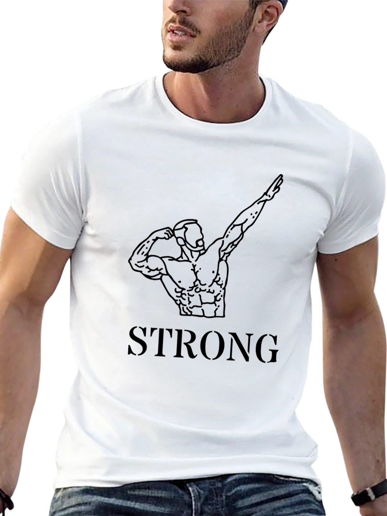 Strong Graphic Black T-Shirt - Bodybuilder Design
