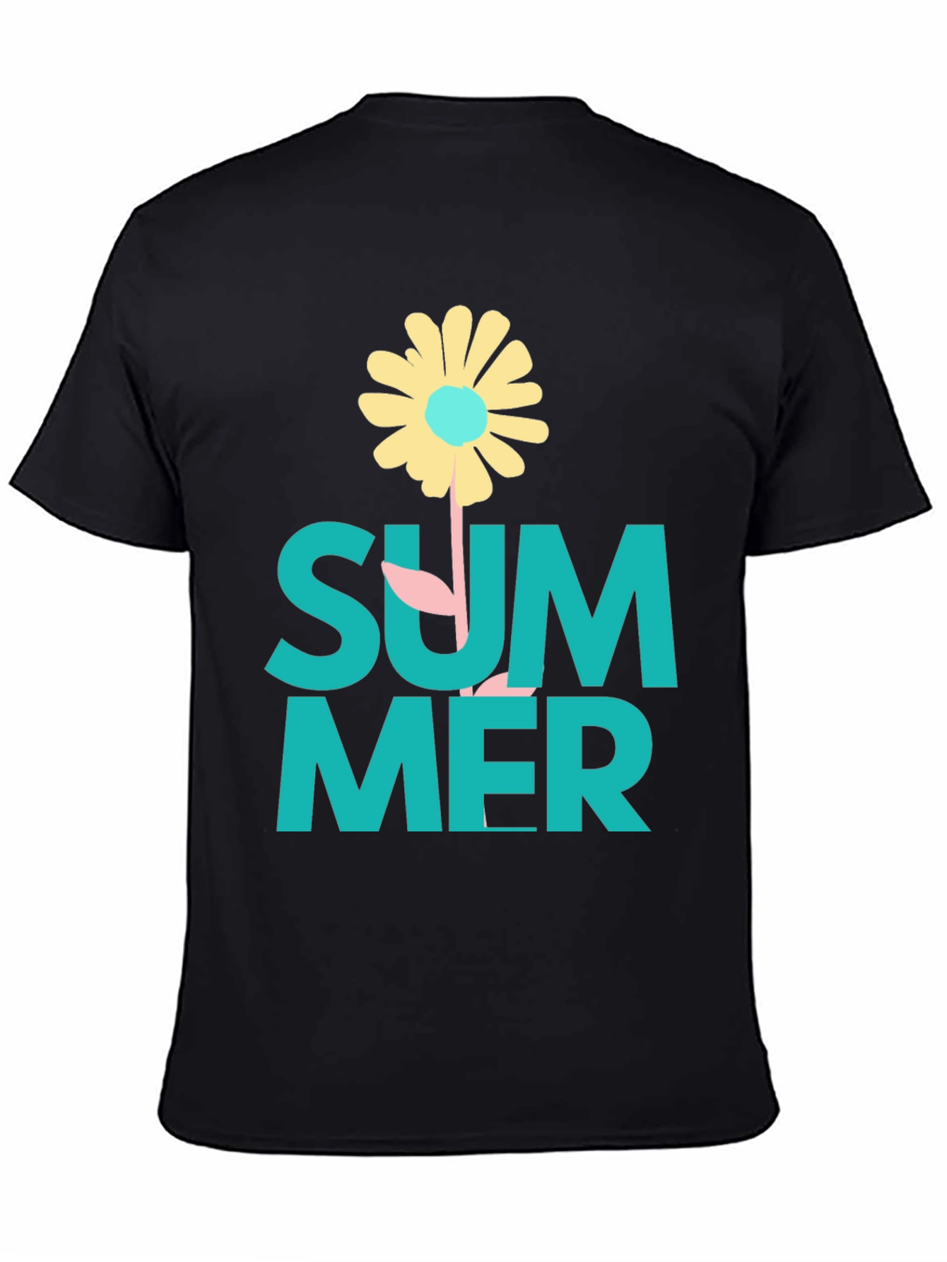 Summer Flower Graphic Tee - Black Casual T-Shirt