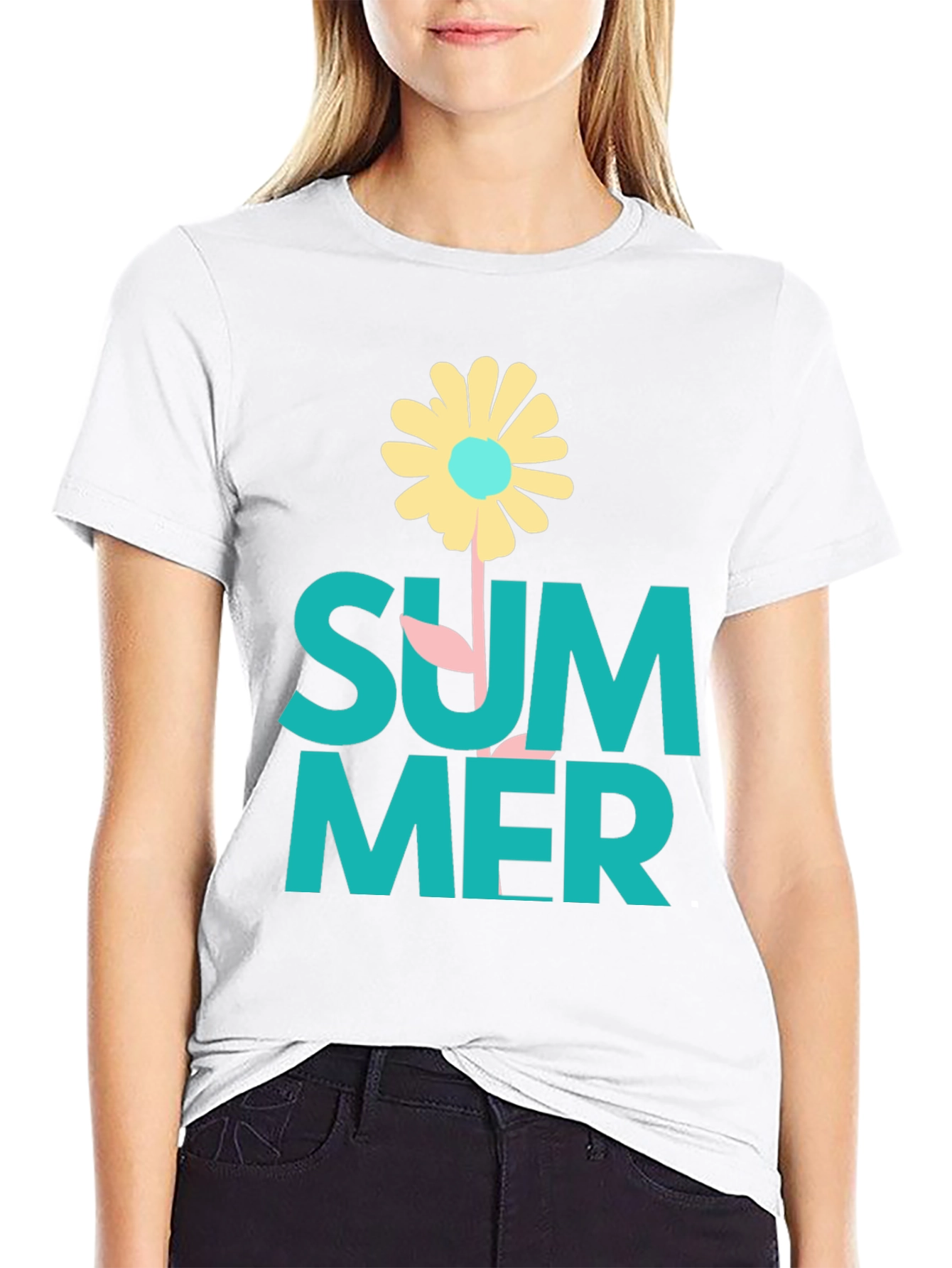 Summer Flower Graphic Tee - Black Casual T-Shirt