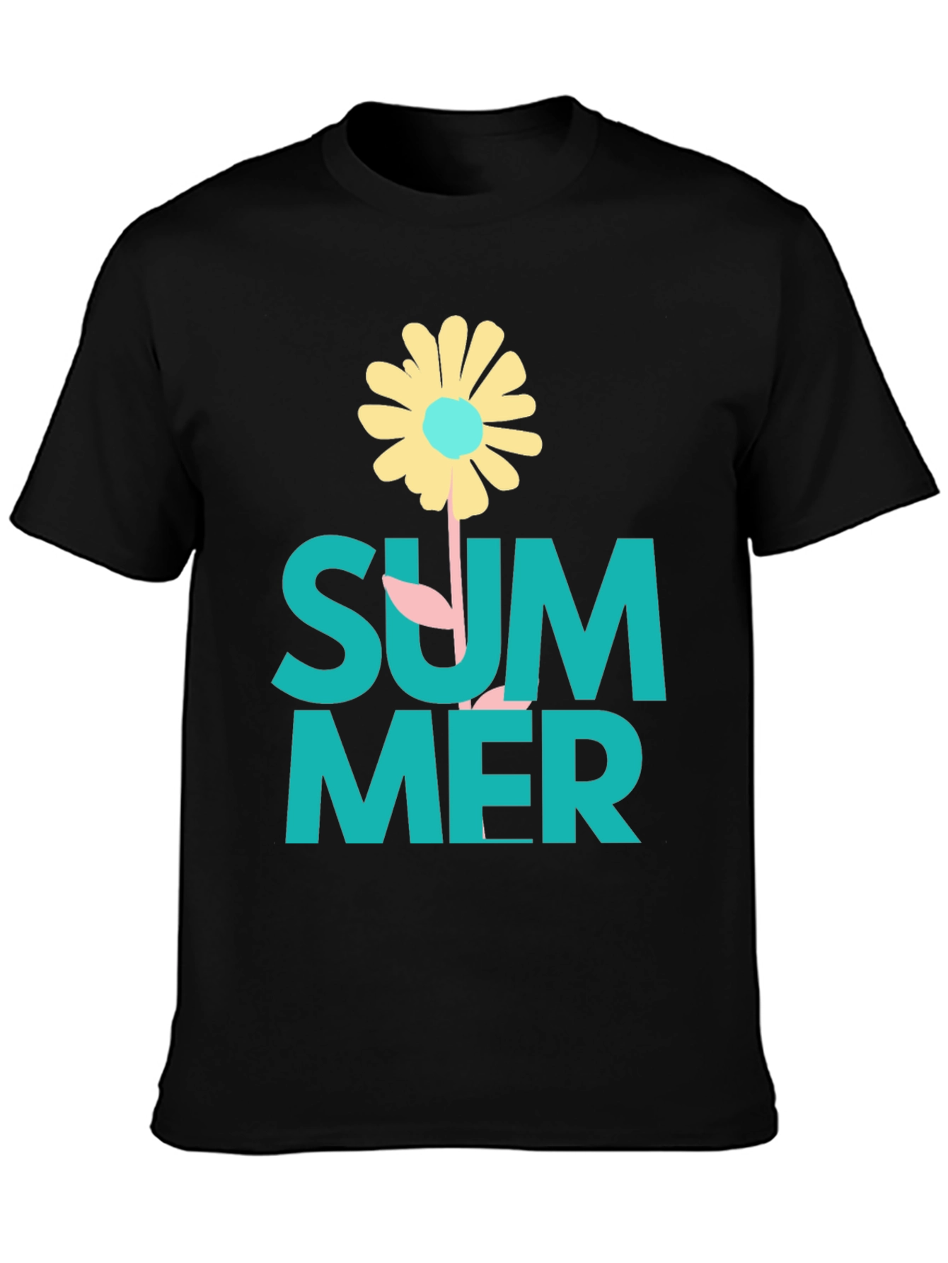 Summer Flower Graphic Tee - Black Casual T-Shirt