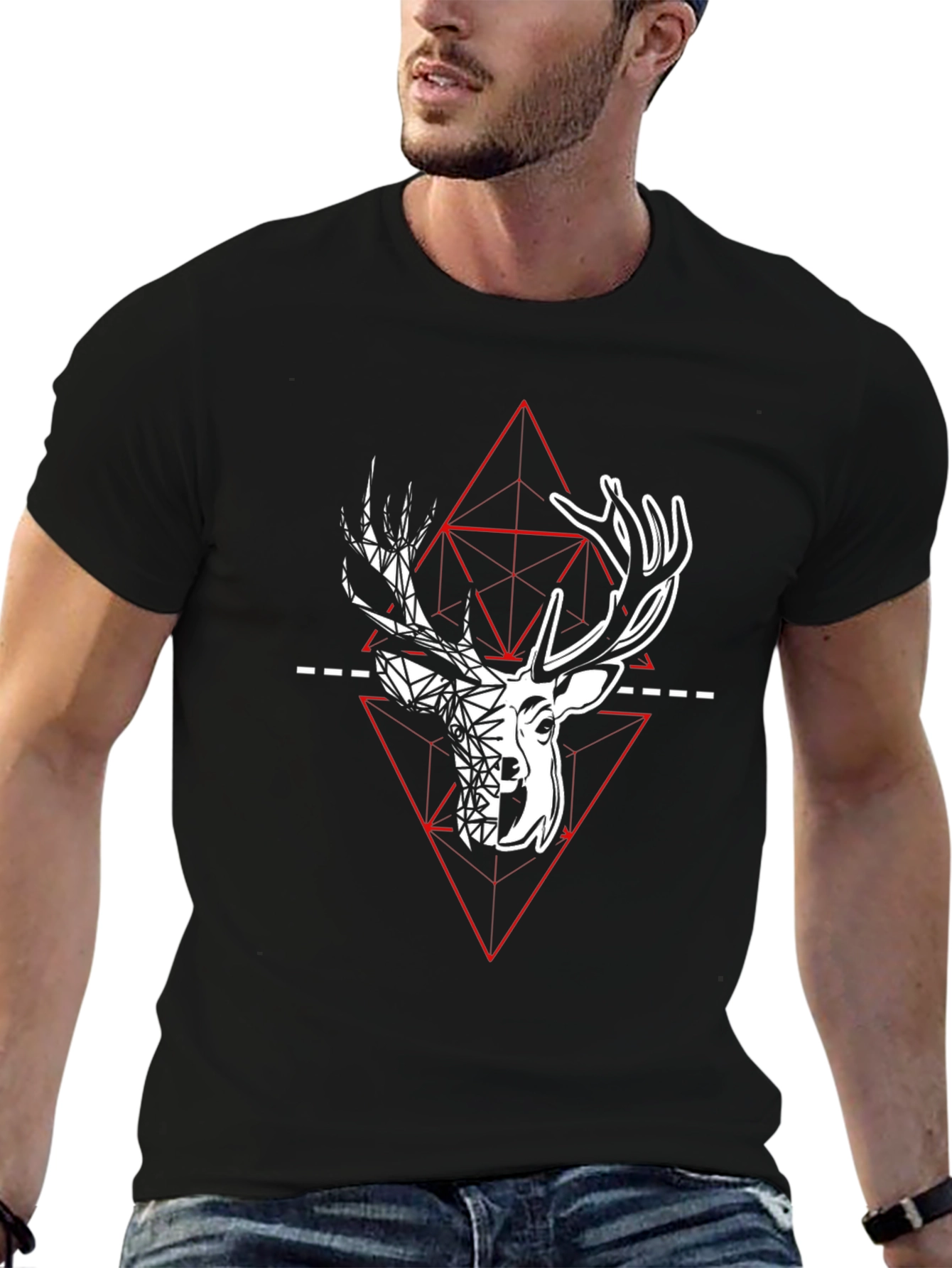 Geometric Deer Graphic Tee - Modern Style