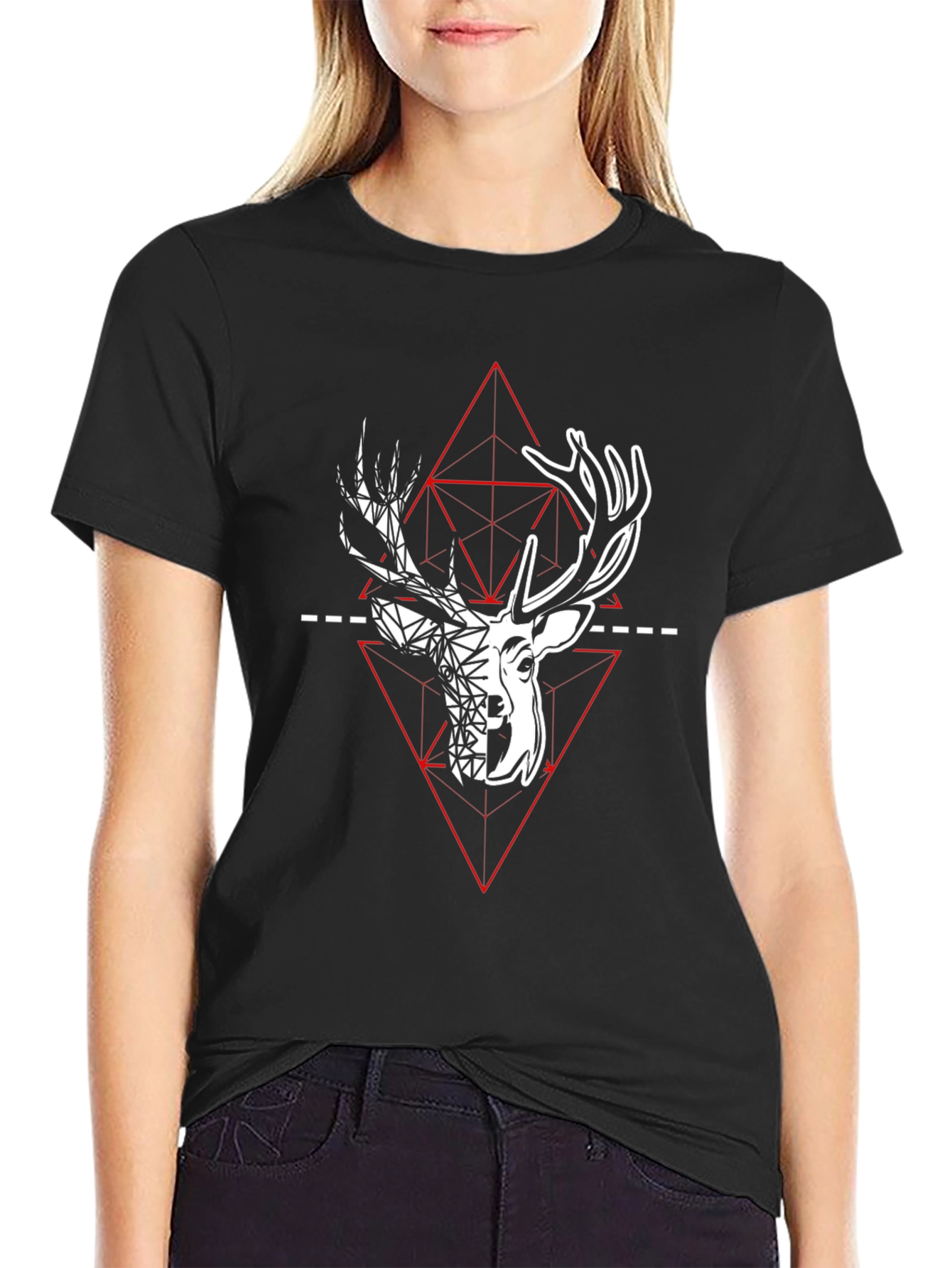 Geometric Deer Graphic Tee - Modern Style