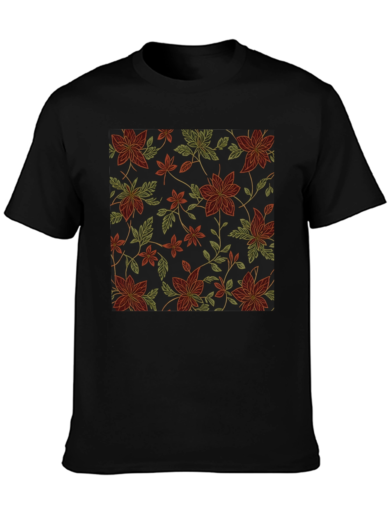 Floral Pattern Black T-Shirt