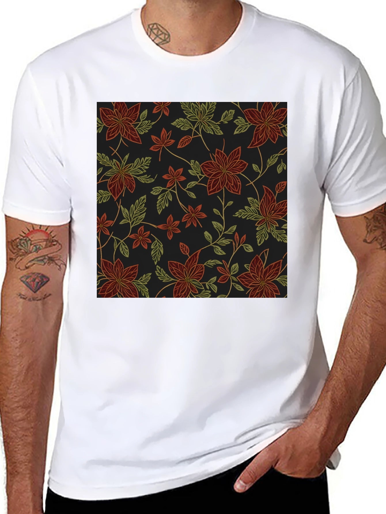 Floral Pattern Black T-Shirt