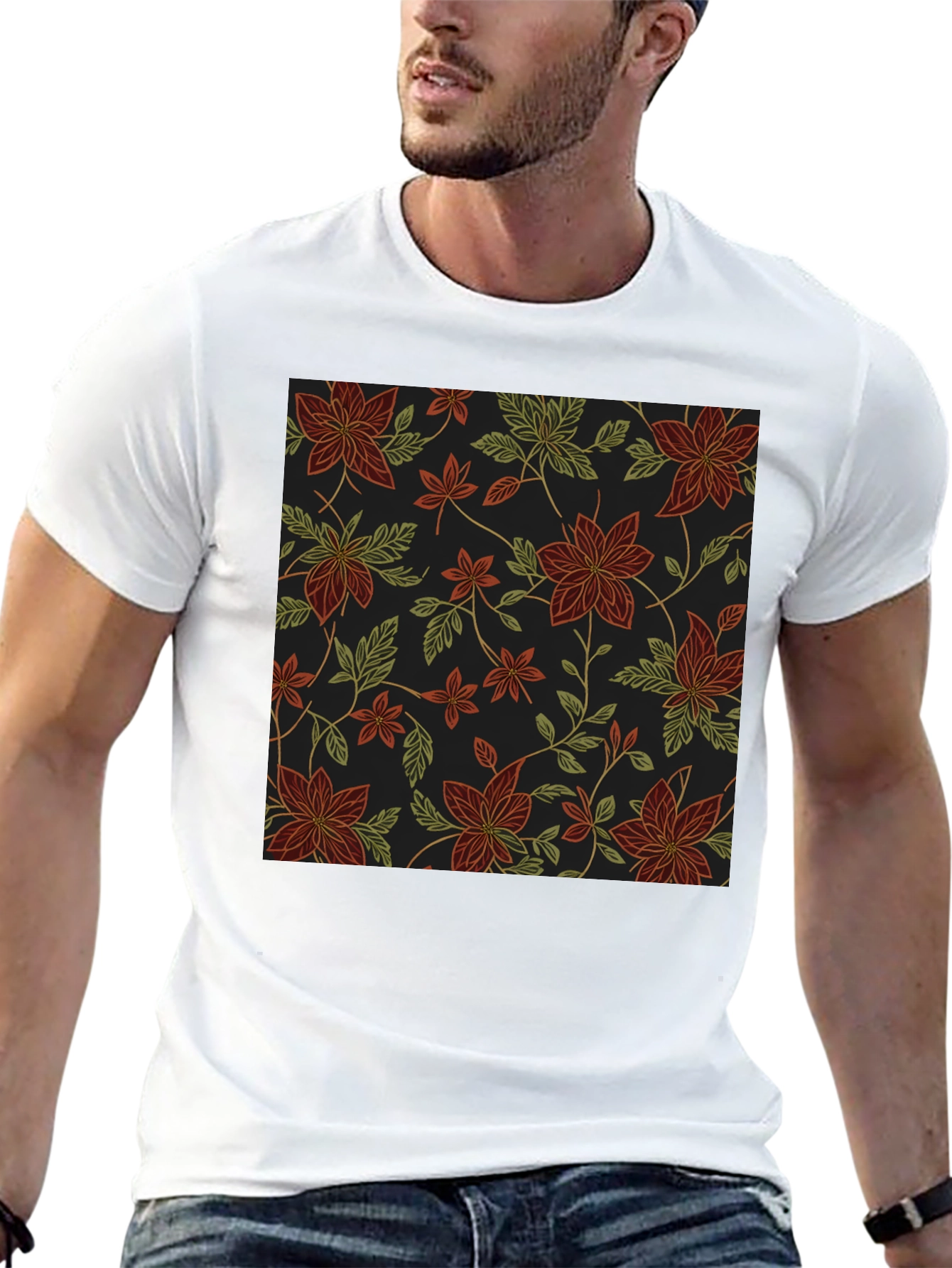 Floral Pattern Black T-Shirt