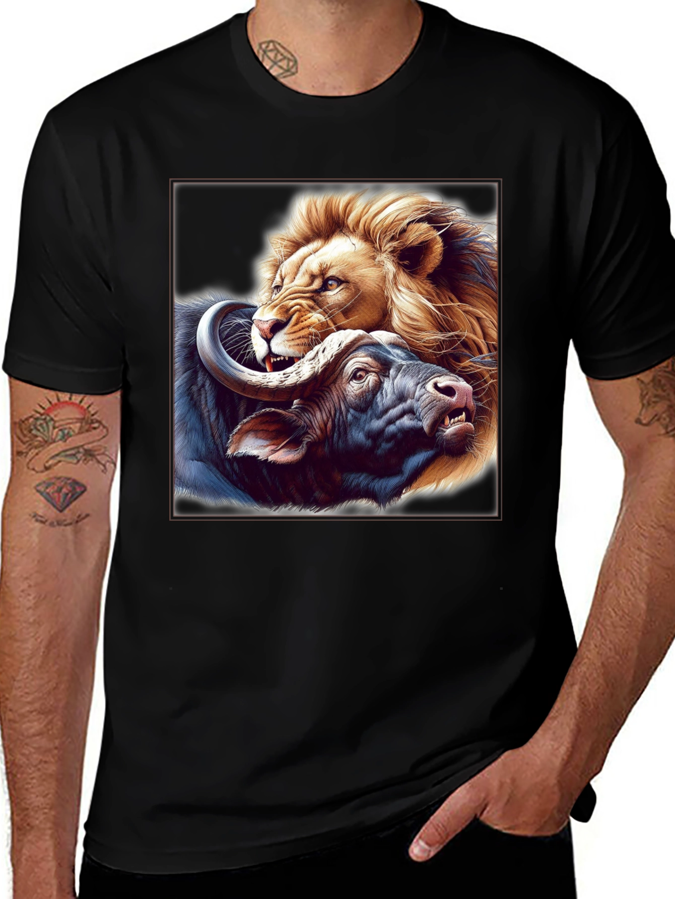 Lion vs. Buffalo Graphic Tee - Fierce Animal Print