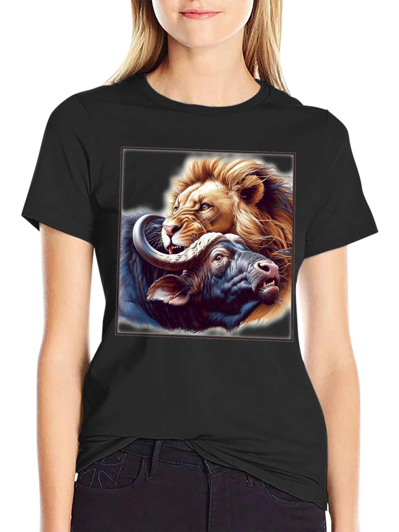 Lion vs. Buffalo Graphic Tee - Fierce Animal Print