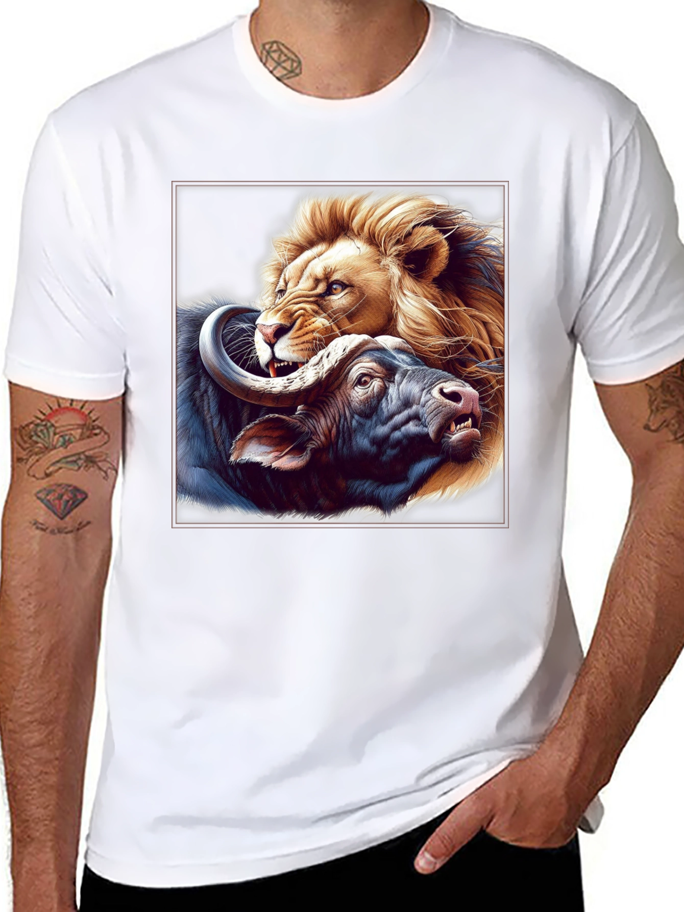 Lion vs. Buffalo Graphic Tee - Fierce Animal Print
