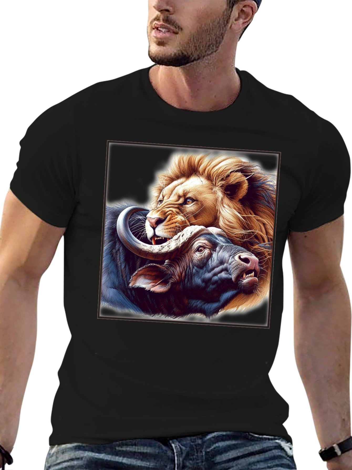 Lion vs. Buffalo Graphic Tee - Fierce Animal Print