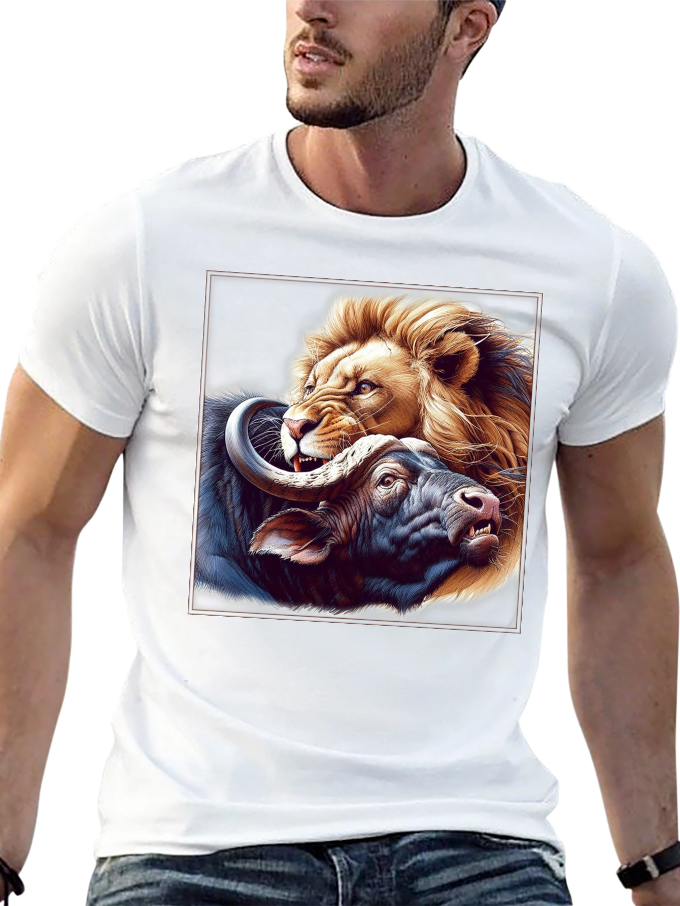Lion vs. Buffalo Graphic Tee - Fierce Animal Print
