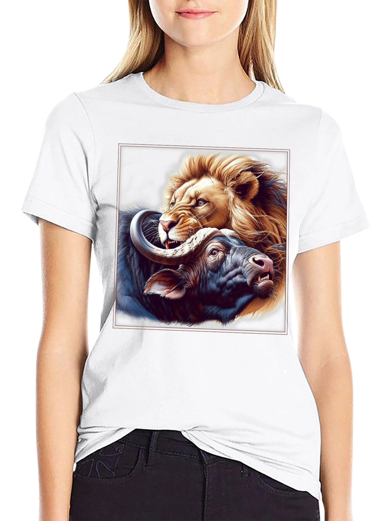 Lion vs. Buffalo Graphic Tee - Fierce Animal Print