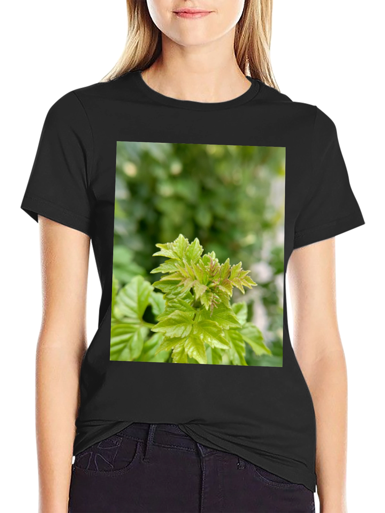 Leaf Print Black T-Shirt