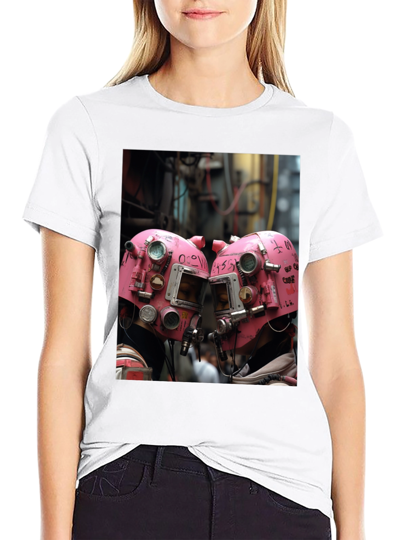 Abstract Pink Helmet Graphic Black Tee