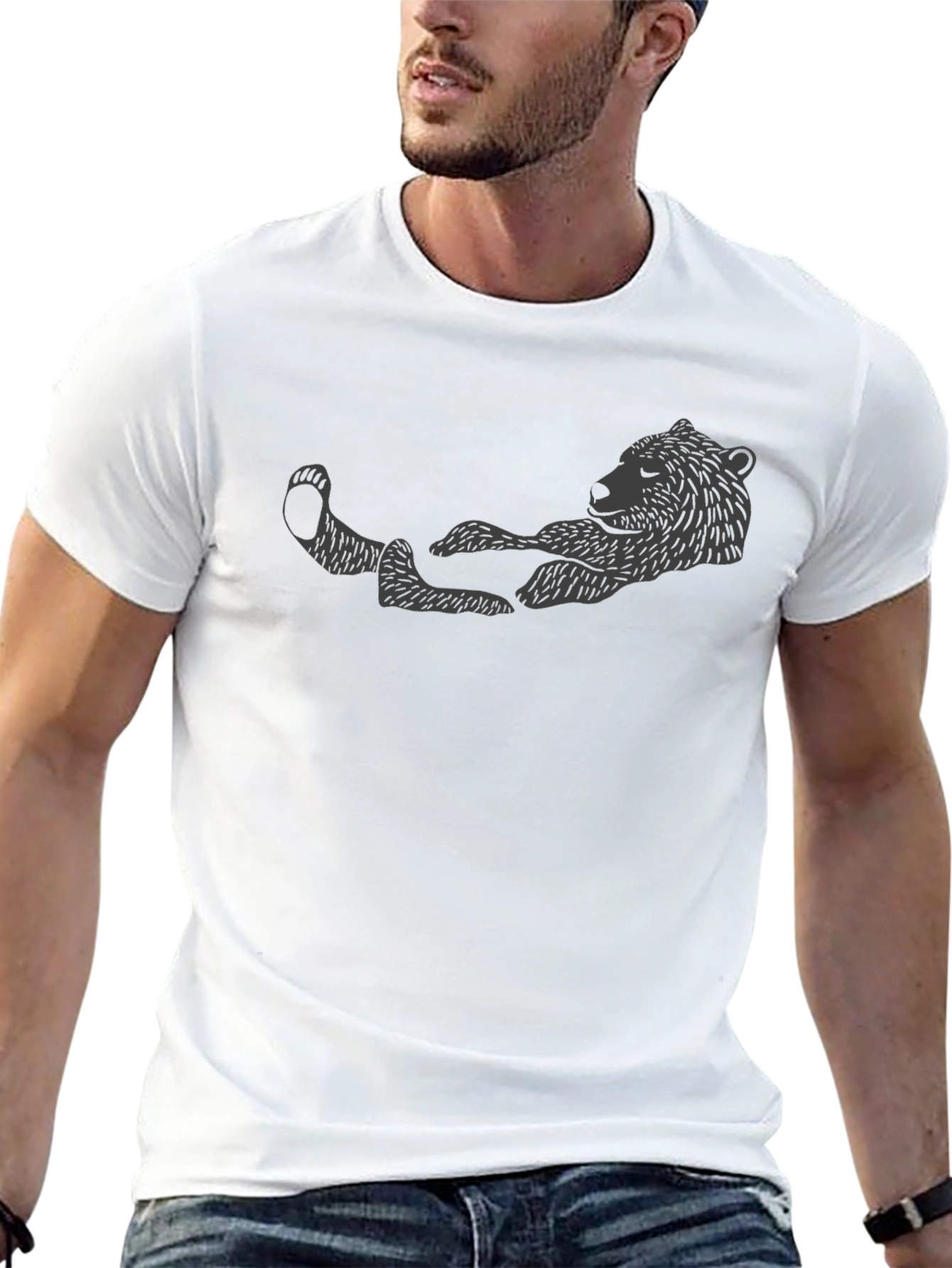 Relaxed Bear Graphic T-Shirt - Black