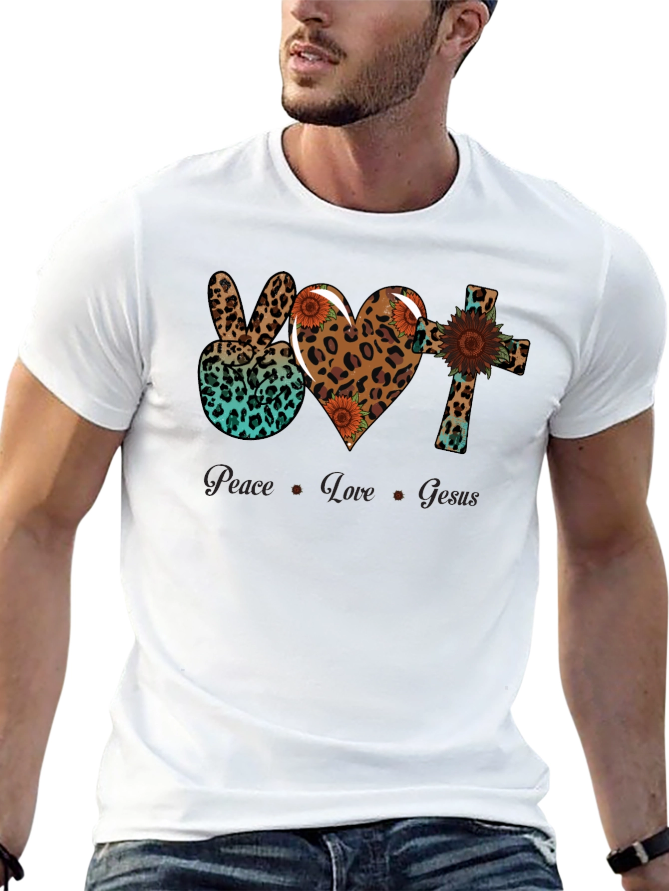 Peace Love Jesus Leopard Print T-Shirt