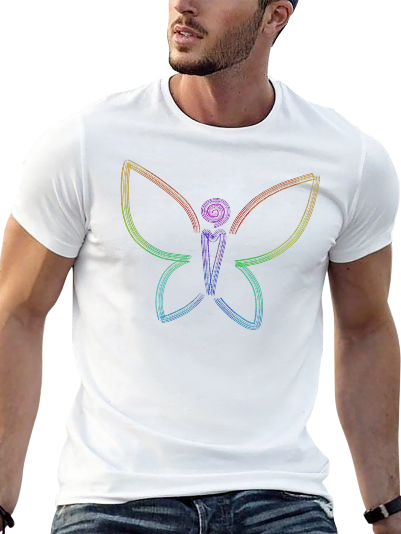 Rainbow Butterfly Graphic T-Shirt - Black