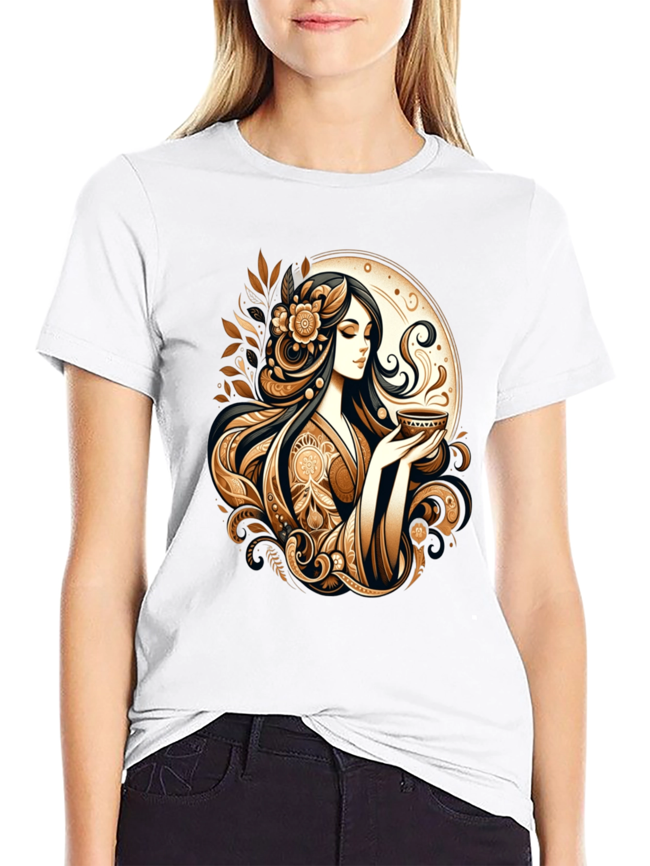 Elegant Woman Tea Art Graphic Tee