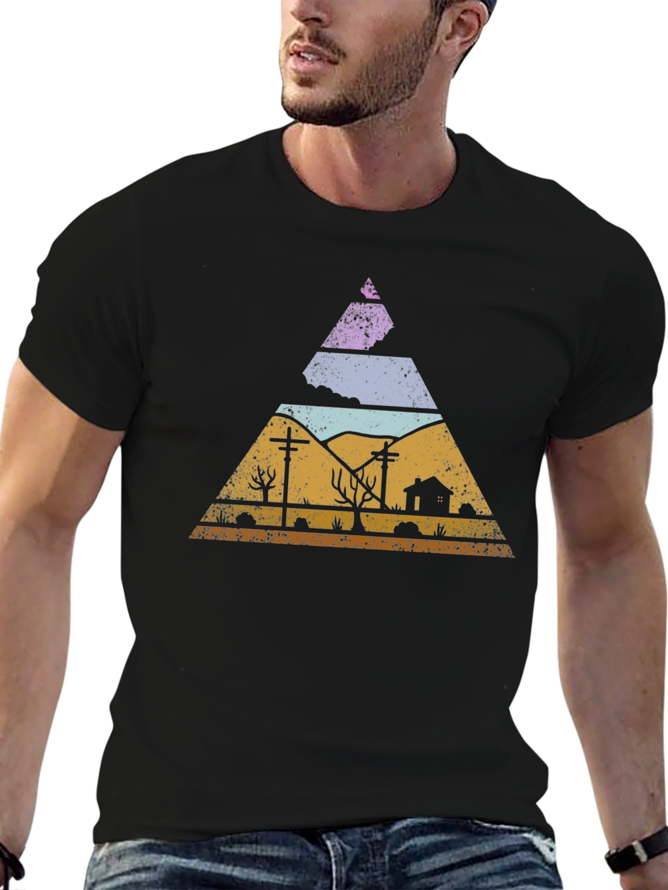 Retro Desert Landscape Triangle Graphic Tee