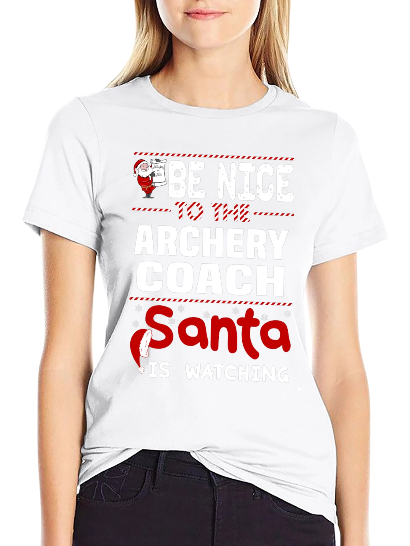 Archery Coach Santa T-Shirt - Be Nice Holiday Tee