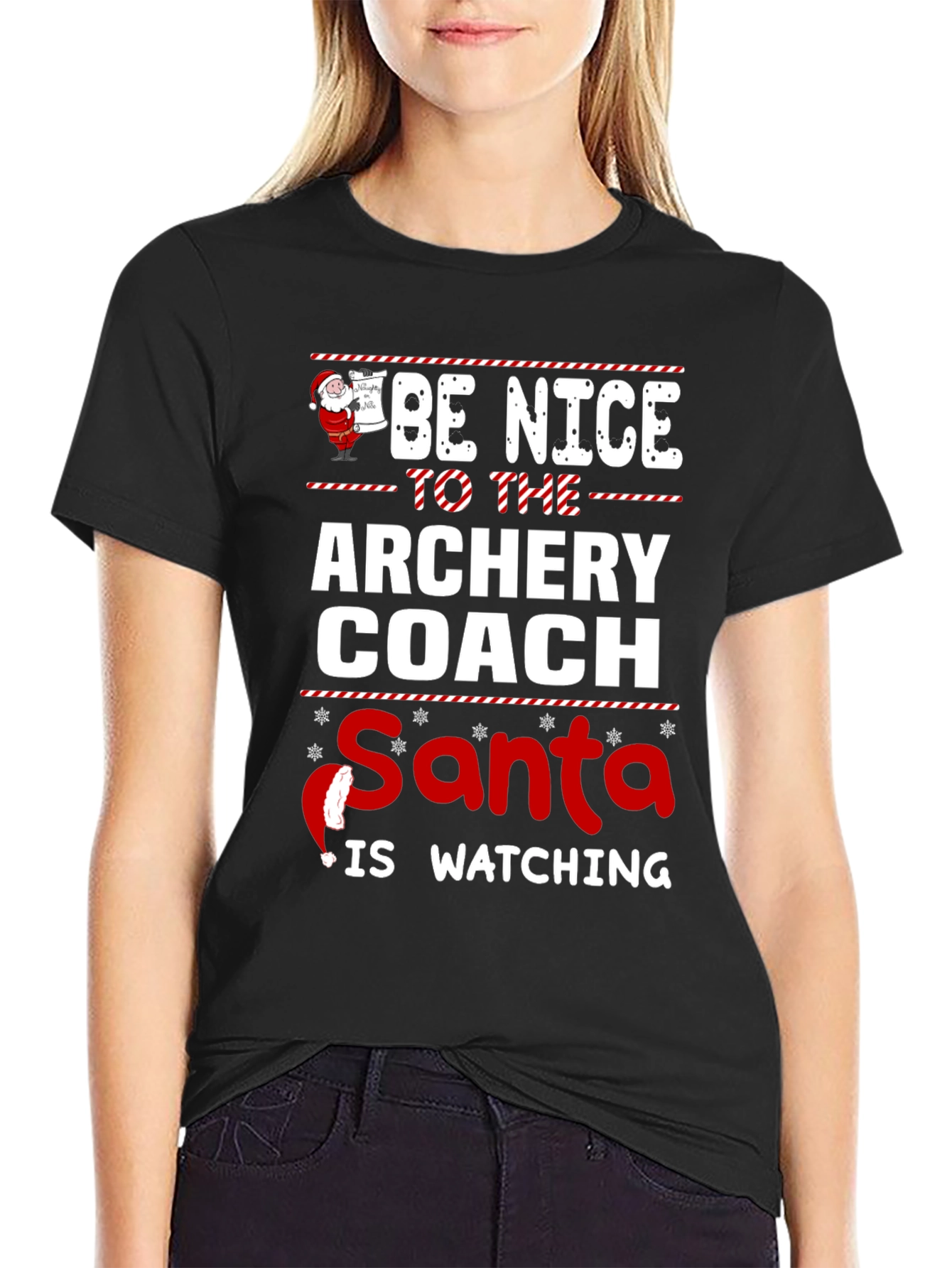 Archery Coach Santa T-Shirt - Be Nice Holiday Tee