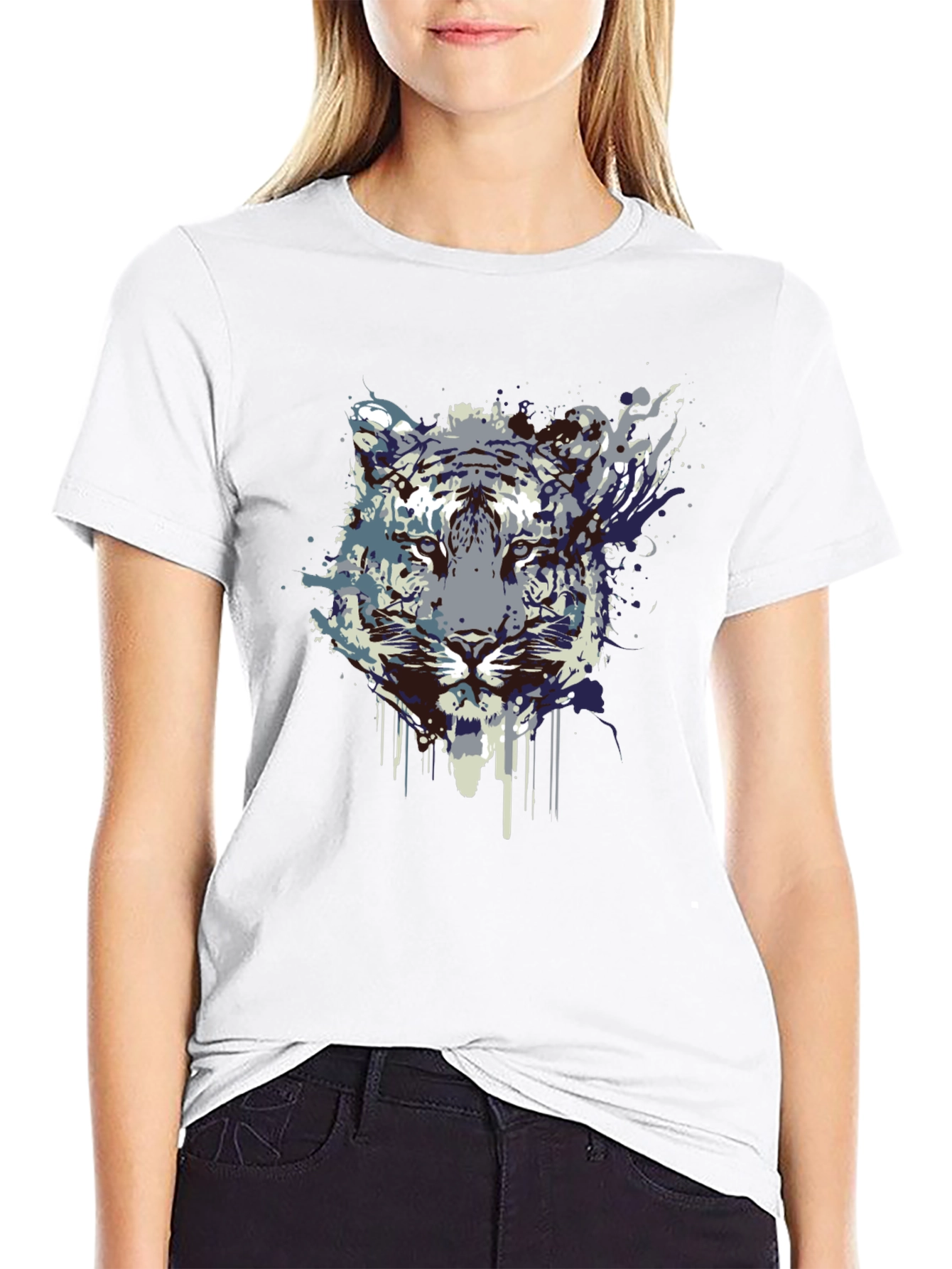 Abstract Tiger Graphic Tee - Black Cotton Blend