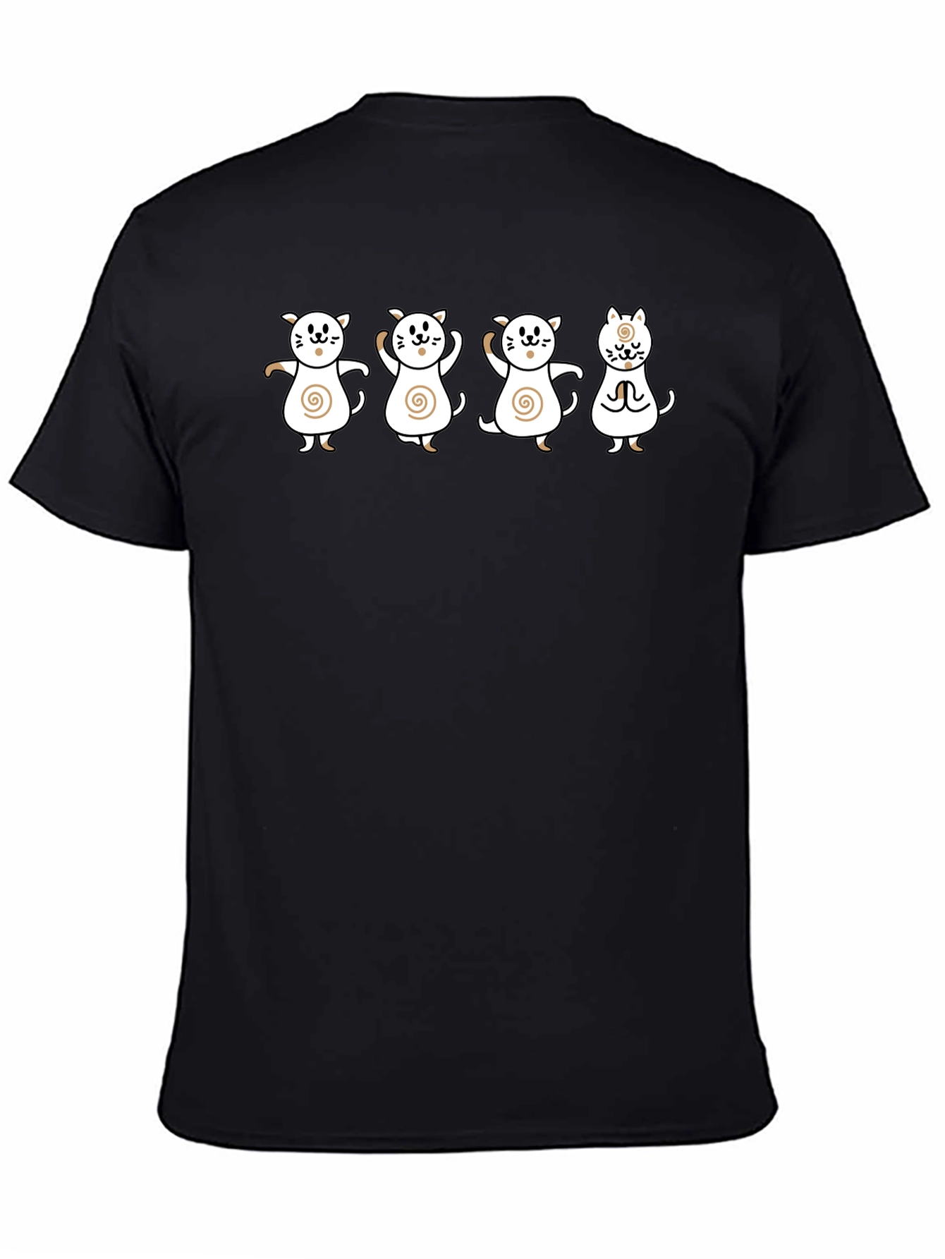 Cute Cat Cartoon Graphic Print Black Tee