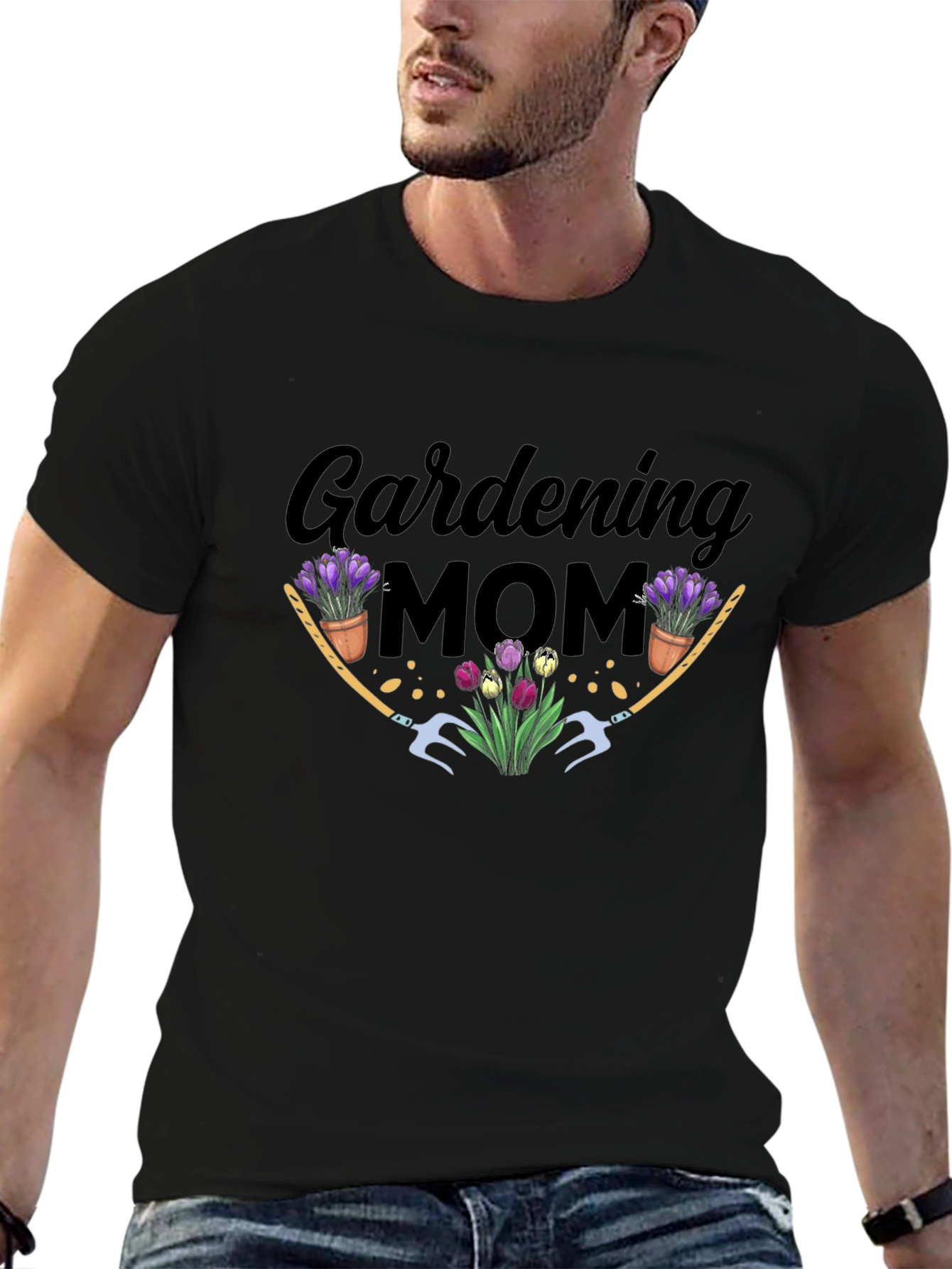 Gardening Mom Graphic T-Shirt - Black