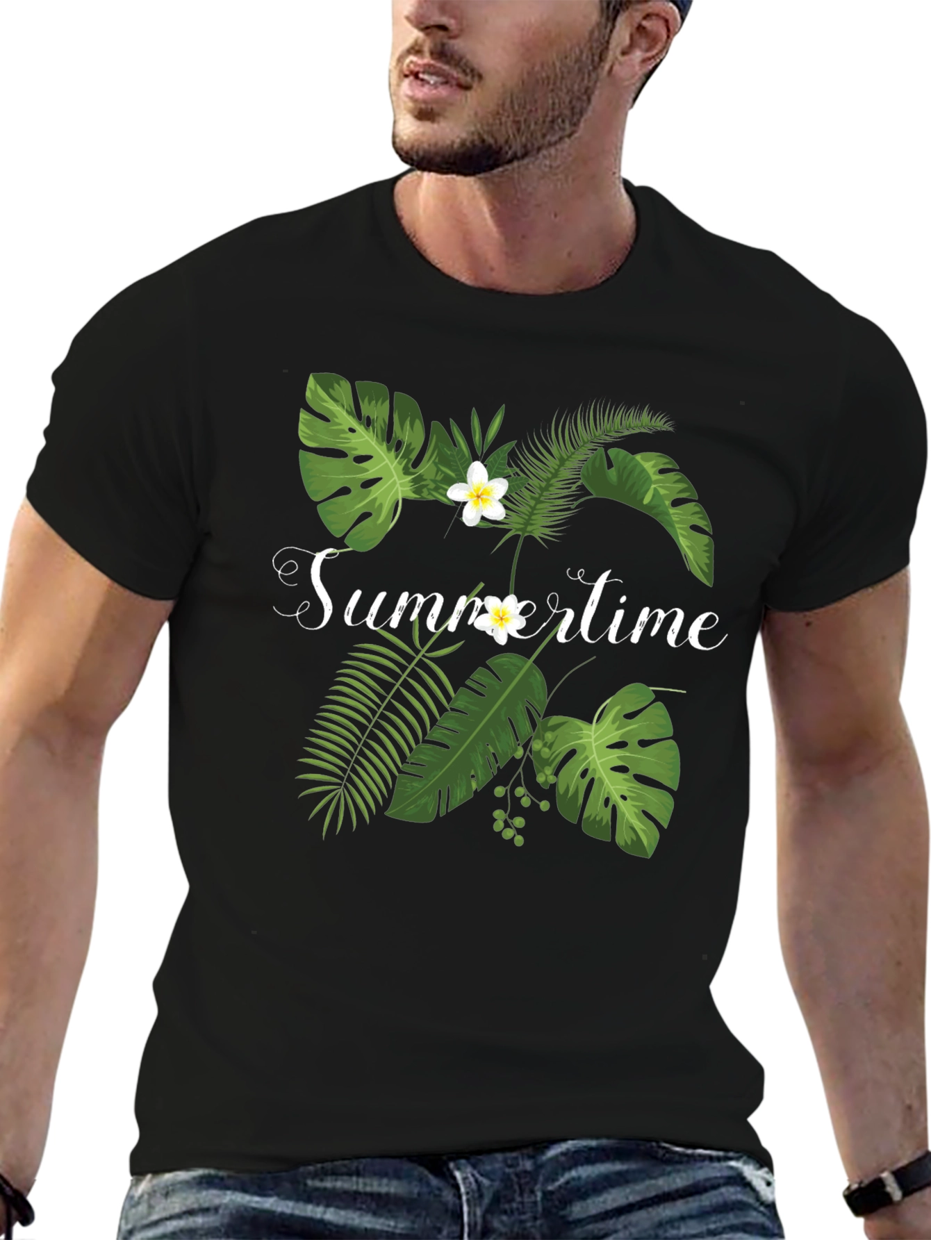 Tropical Summertime Graphic Black Tee