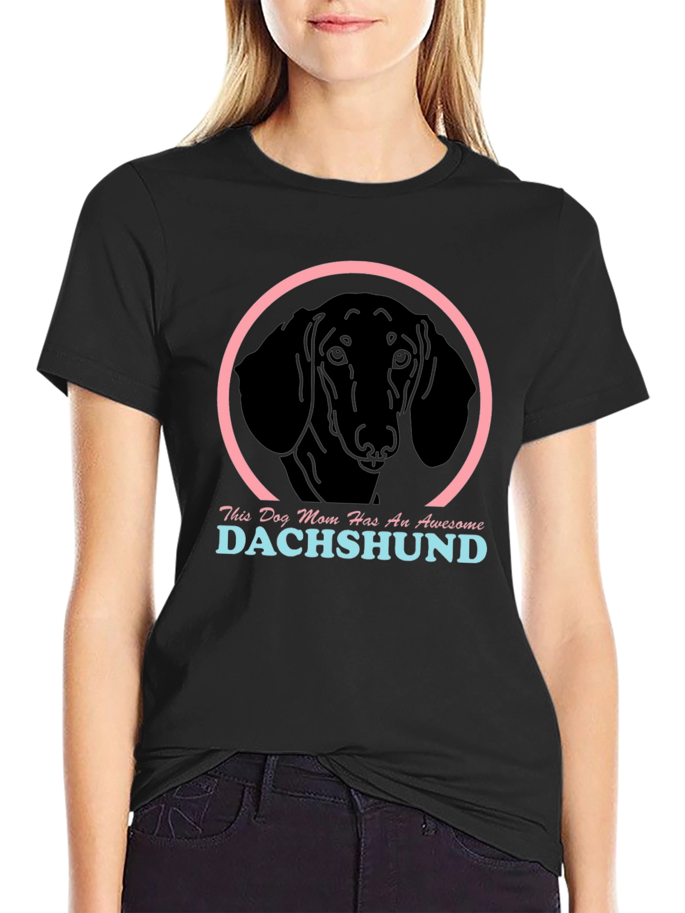 Dachshund Mom Graphic Tee - Black Cotton Shirt