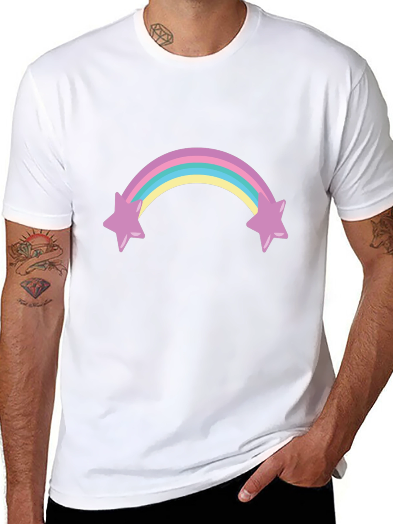 Rainbow Star T-Shirt - Black Cotton Blend