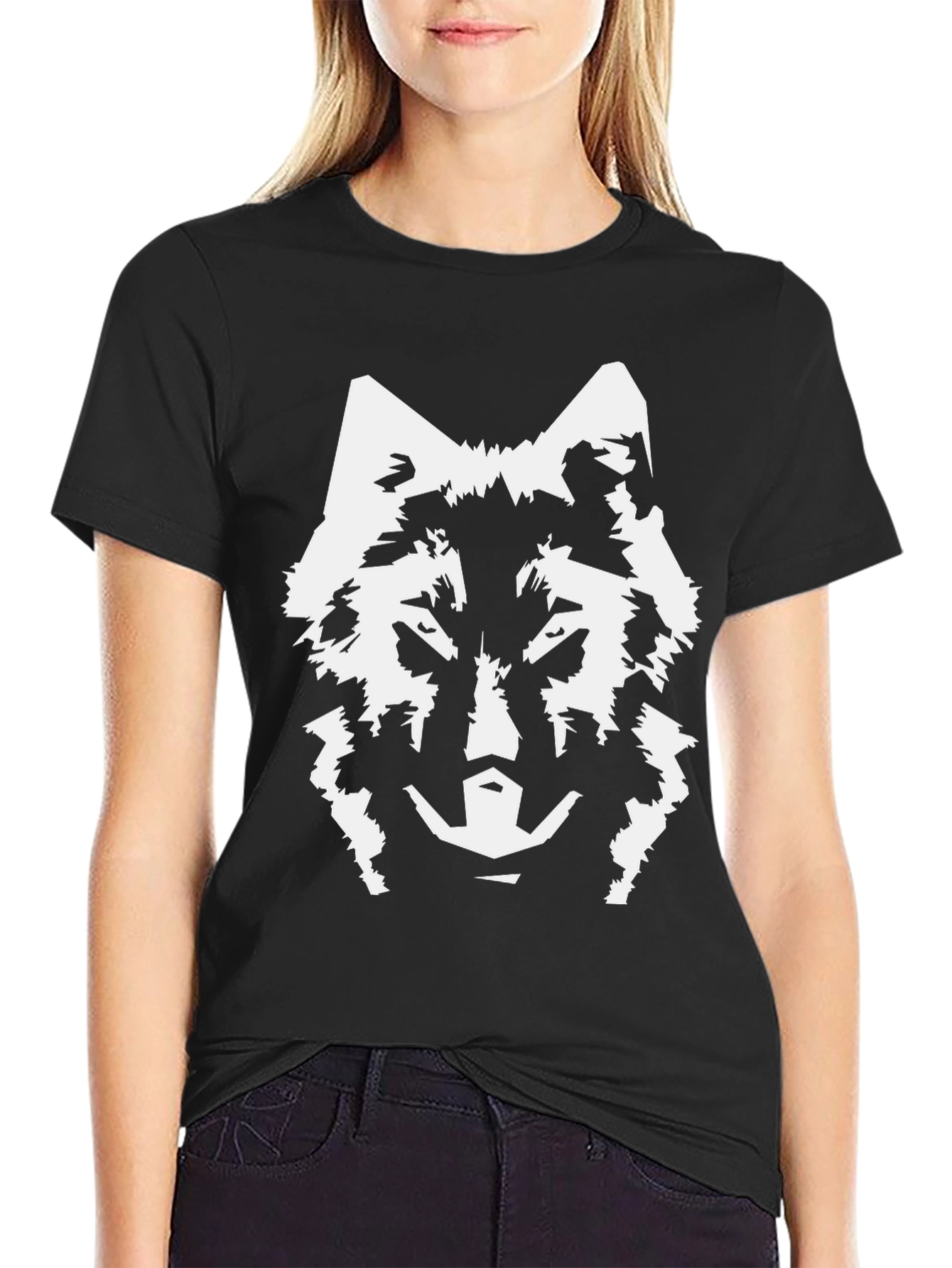 Wolf Graphic Tee - Black Cotton Blend T-Shirt