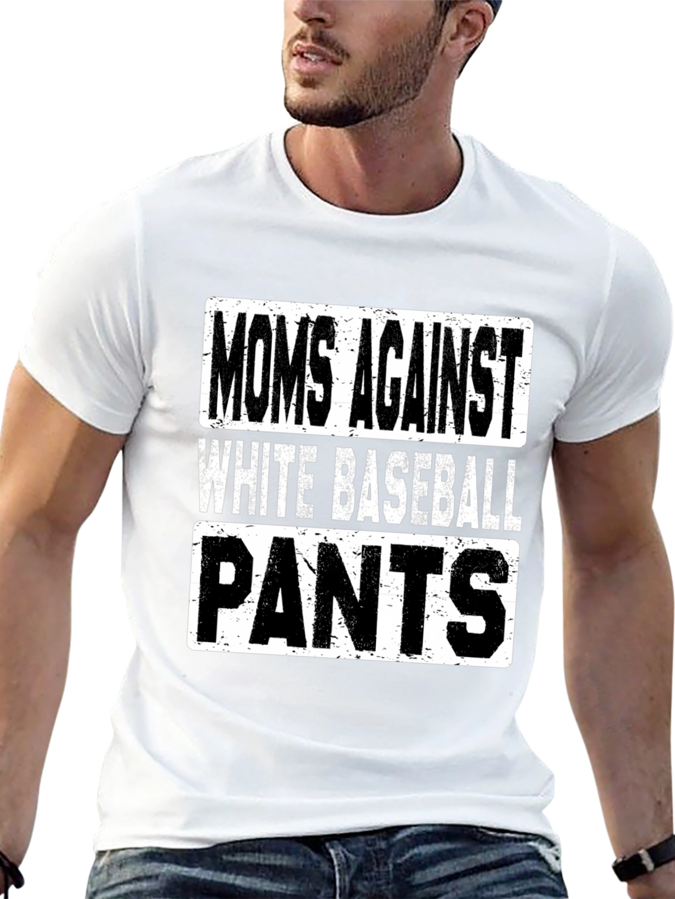 Moms Against White Baseball Pants Graphic T-Shirt
