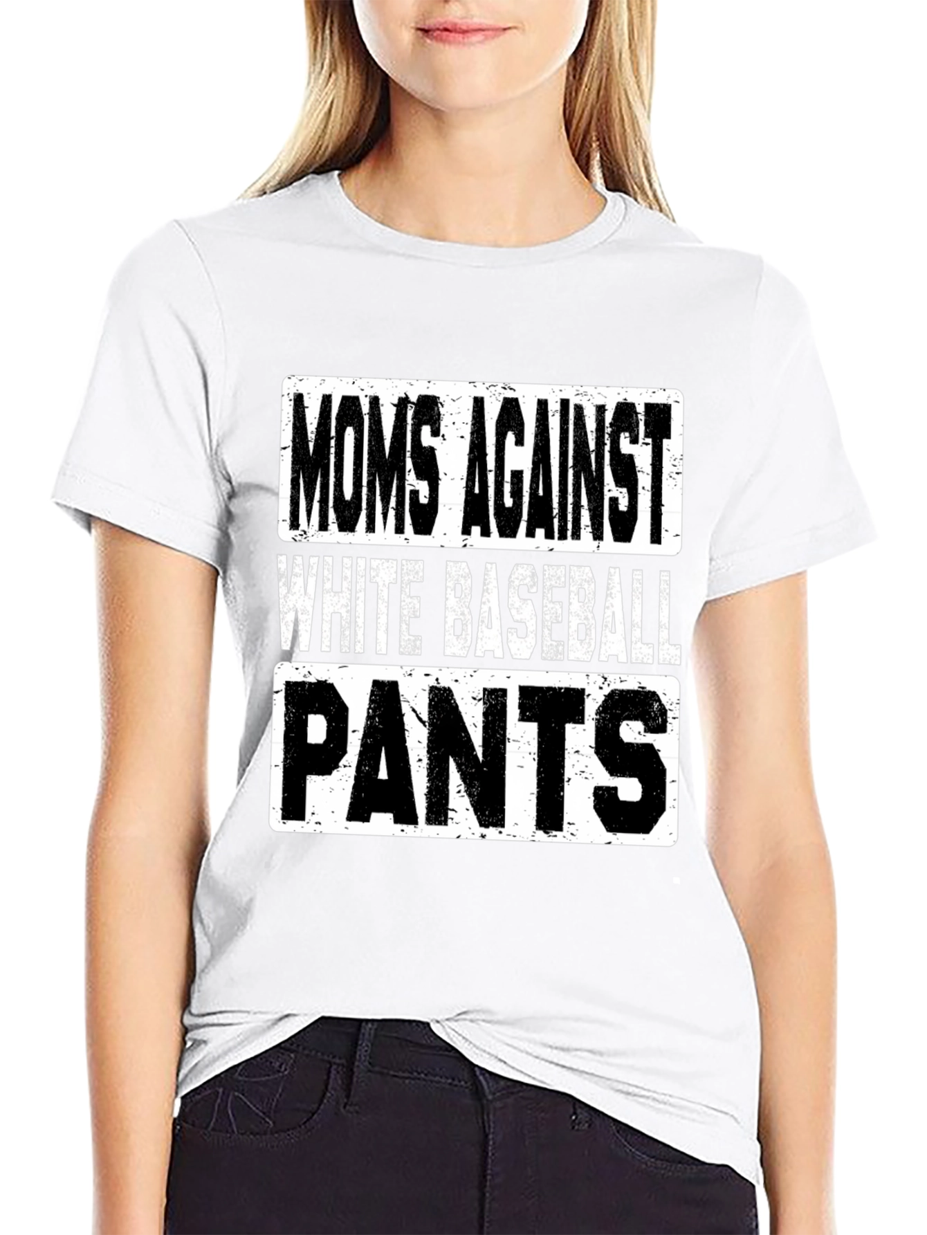 Moms Against White Baseball Pants Graphic T-Shirt