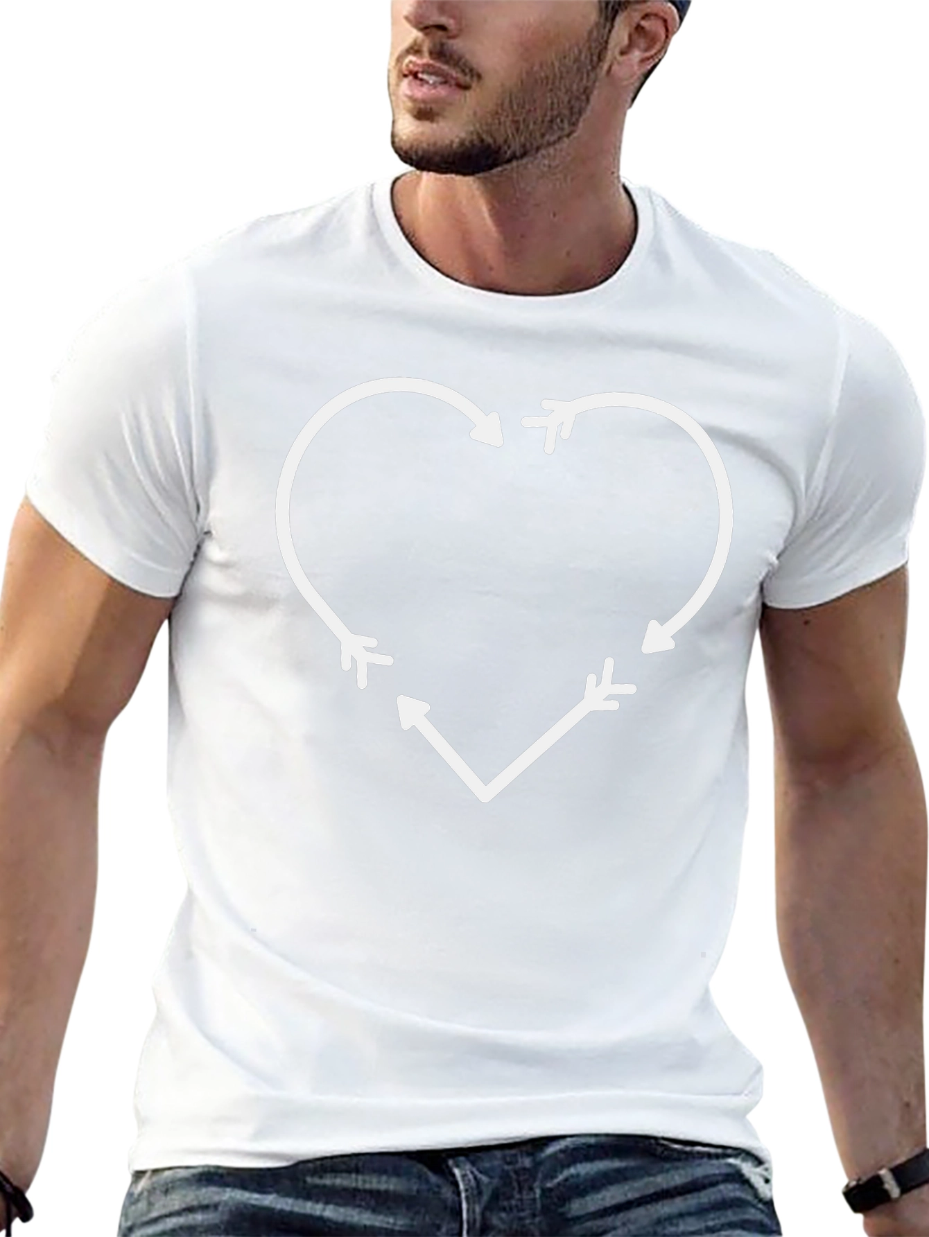 Heart Arrow Graphic T-Shirt - Black Cotton Casual Tee