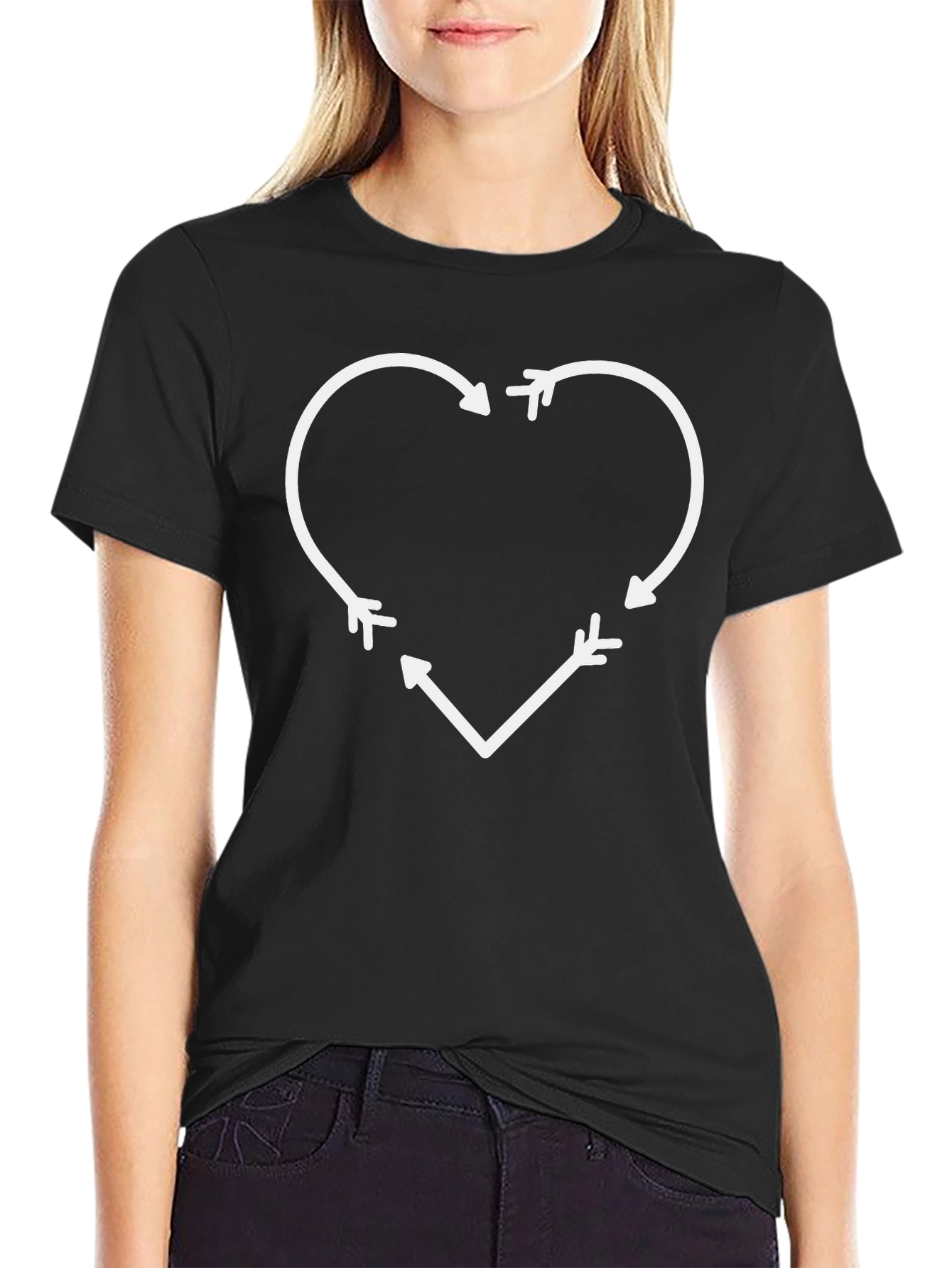 Heart Arrow Graphic T-Shirt - Black Cotton Casual Tee