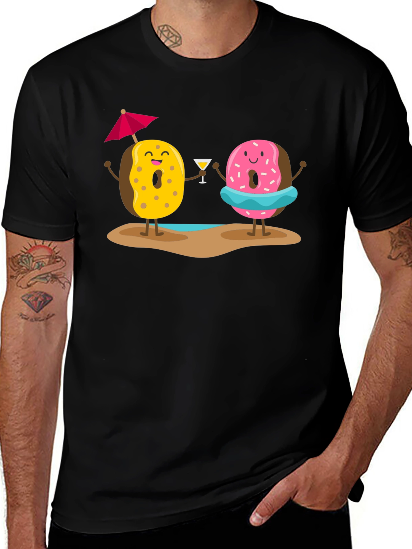 Donut Beach T-Shirt: Fun Summer Cartoon Graphic Tee