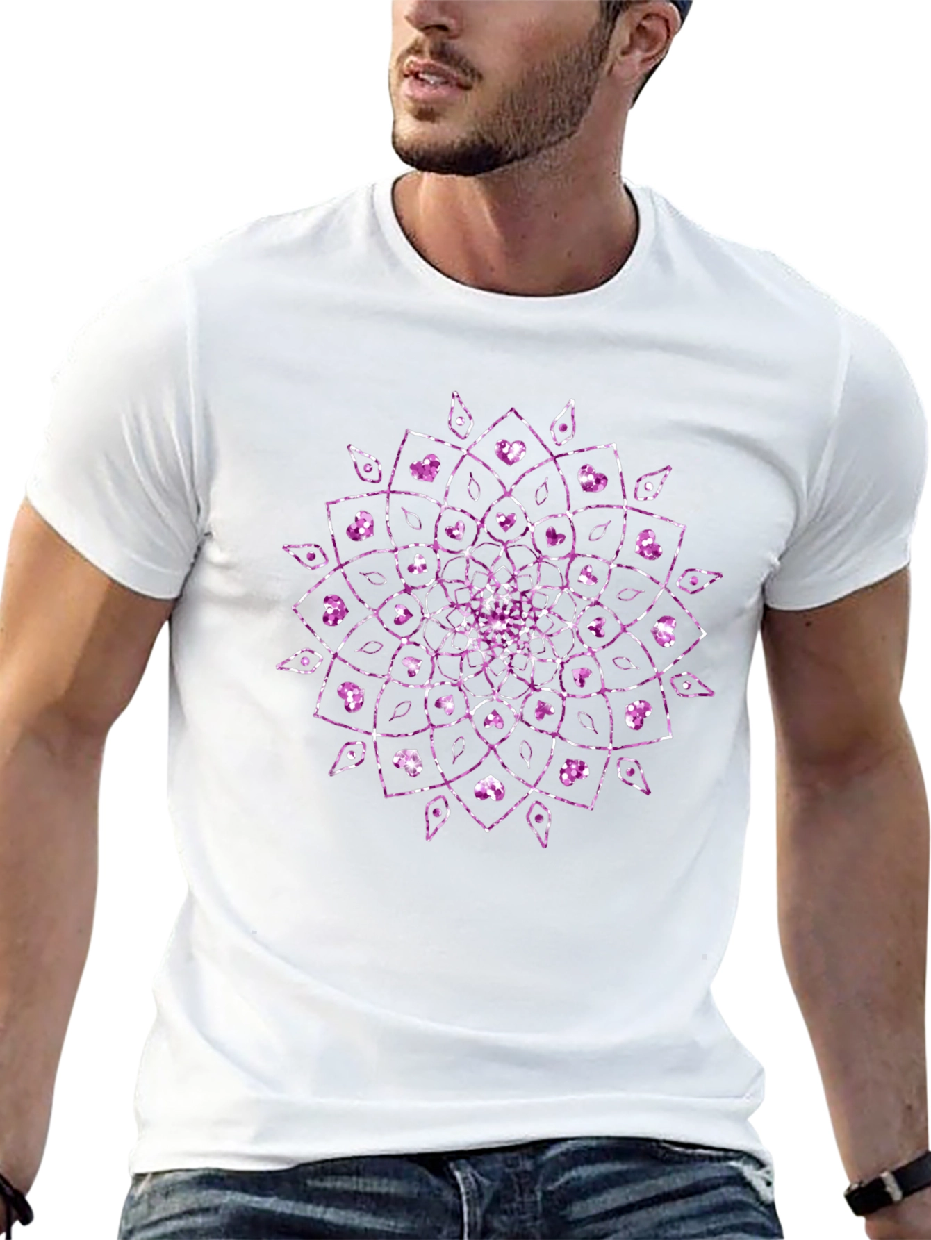 Mens Black T-Shirt with Purple Mandala Design