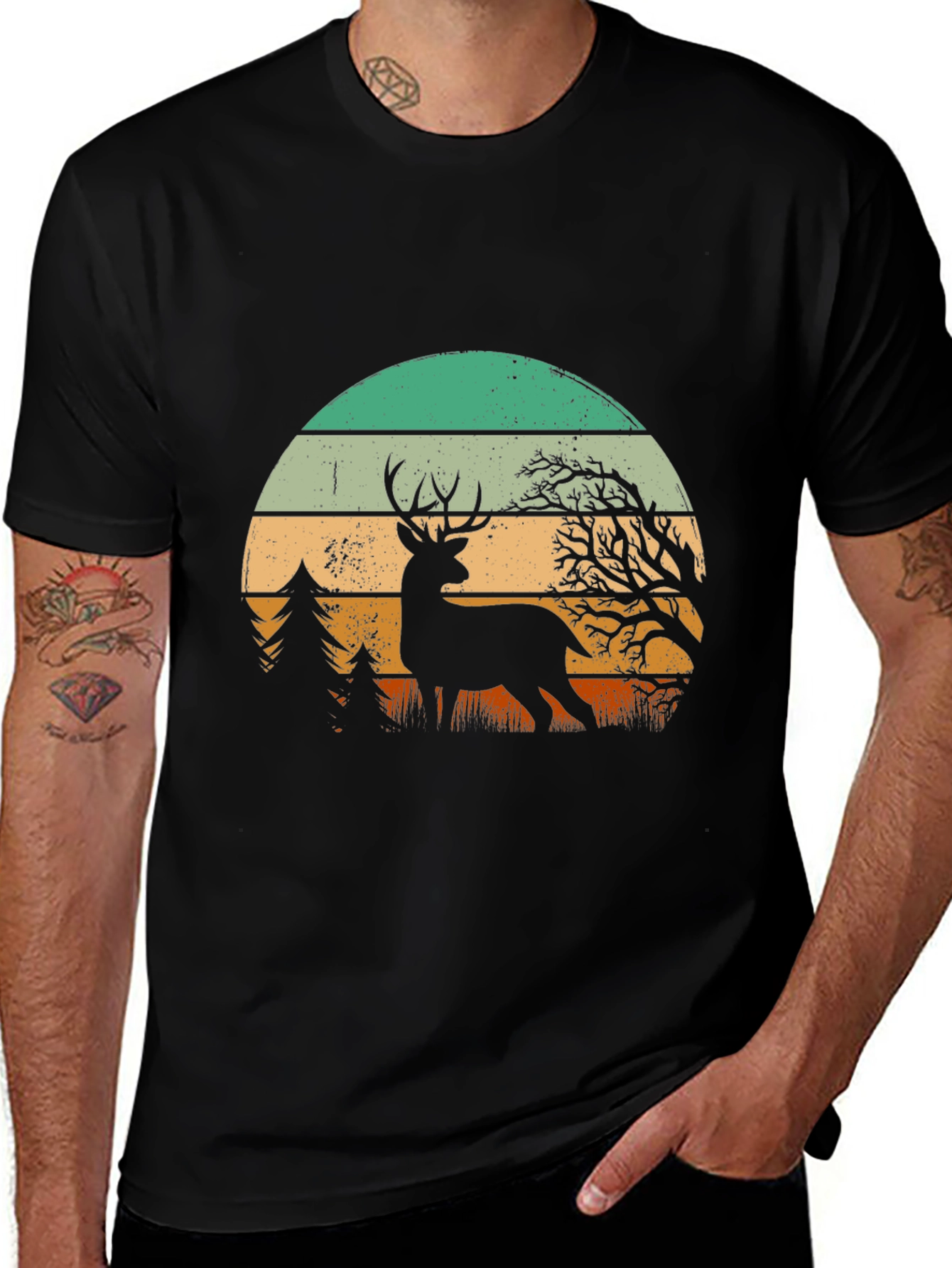 Retro Deer Sunset Graphic Tee