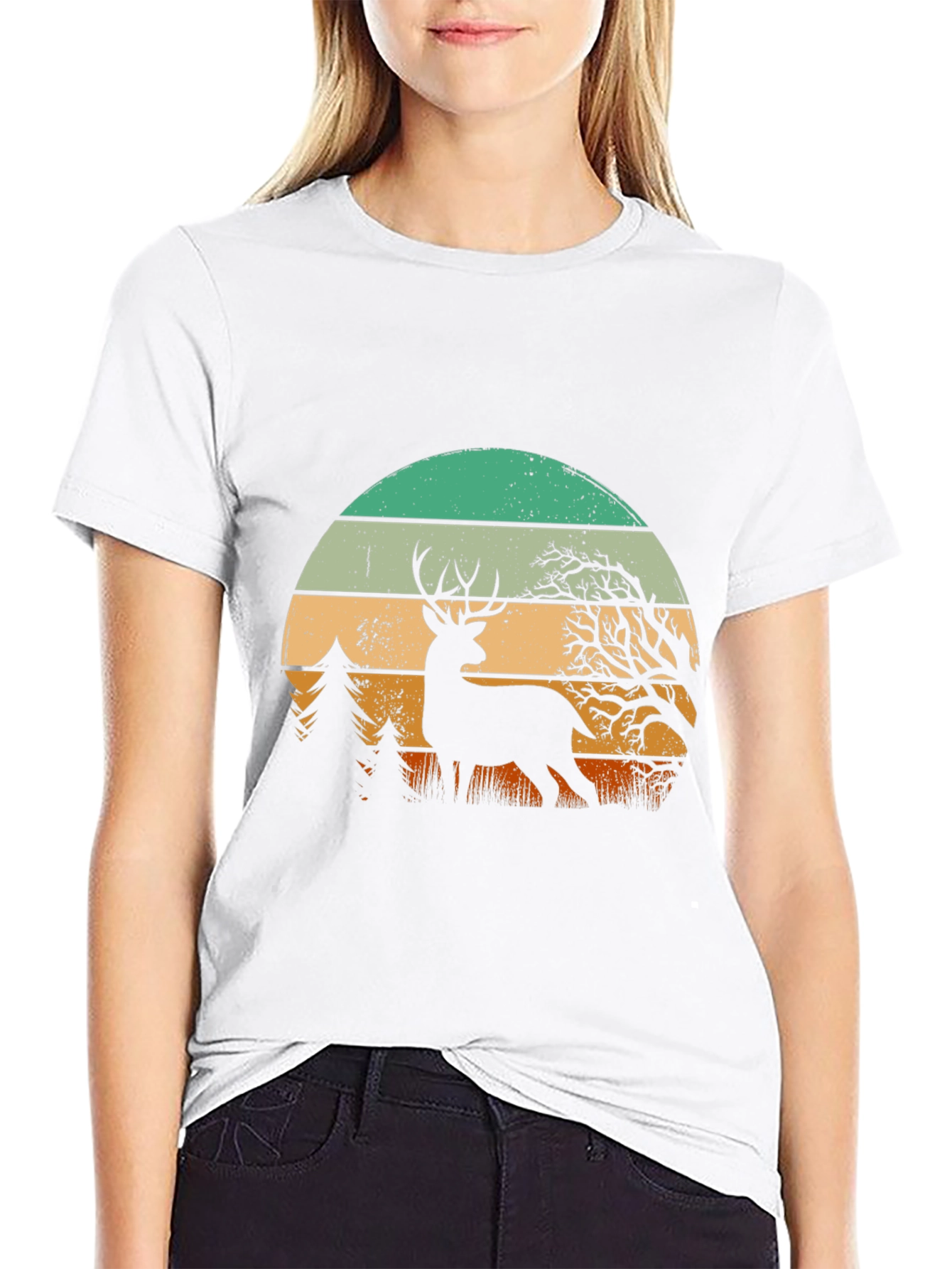 Retro Deer Sunset Graphic Tee