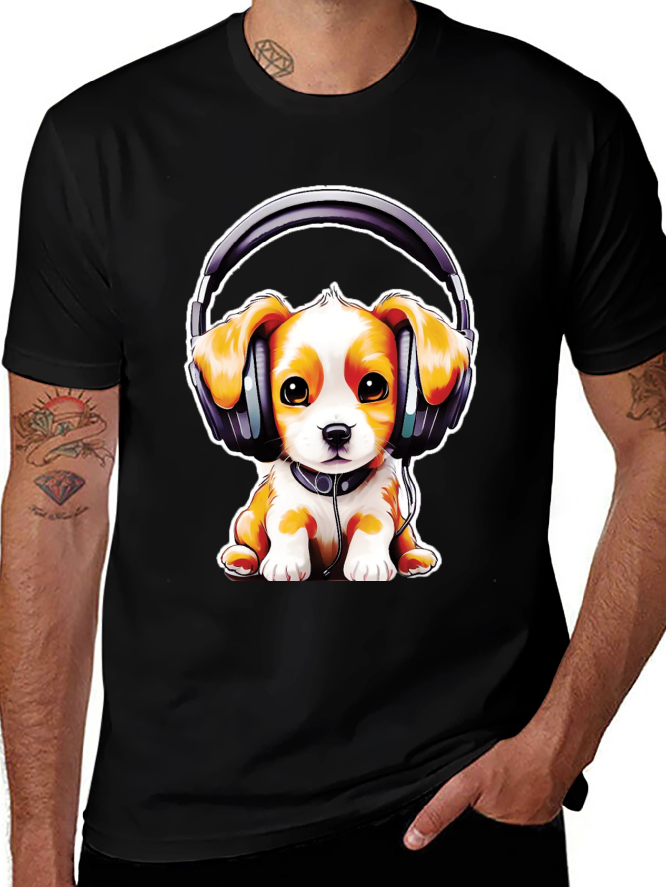Puppy DJ T-Shirt: Cute Dog with Headphones