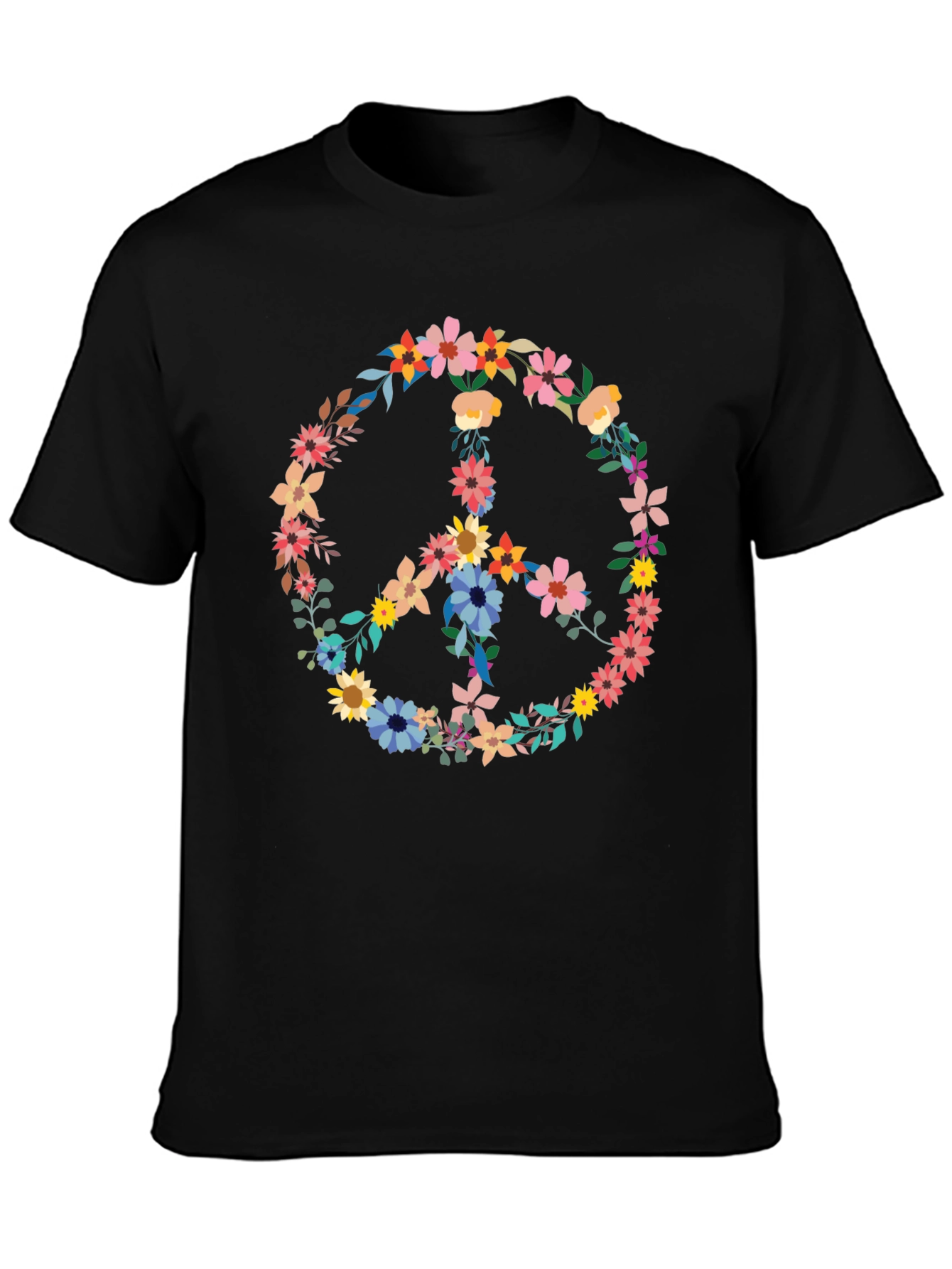 Floral Peace Sign Graphic Tee - Black