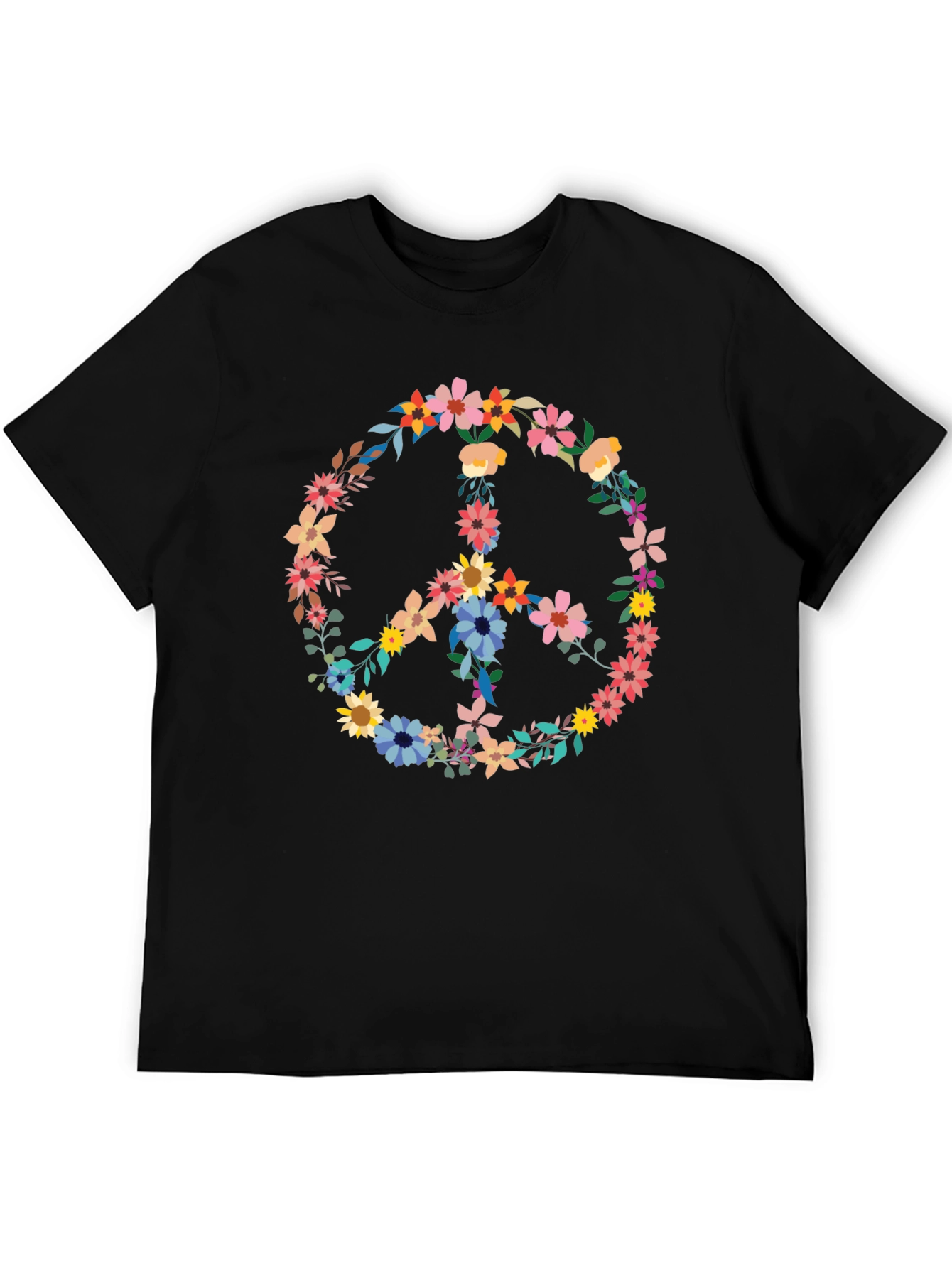 Floral Peace Sign Graphic Tee - Black