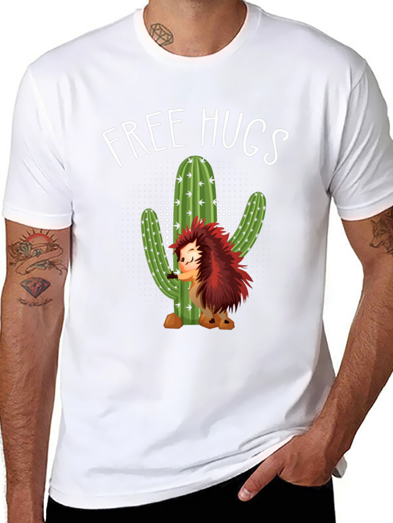 Free Hugs Hedgehog Cactus Graphic Tee