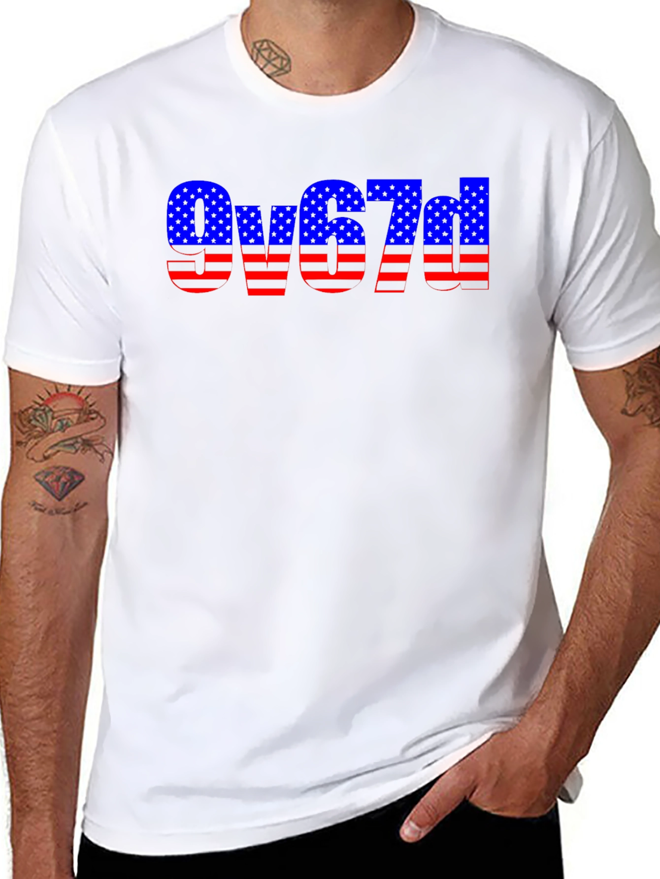 American Flag Style Text Design Black T-Shirt