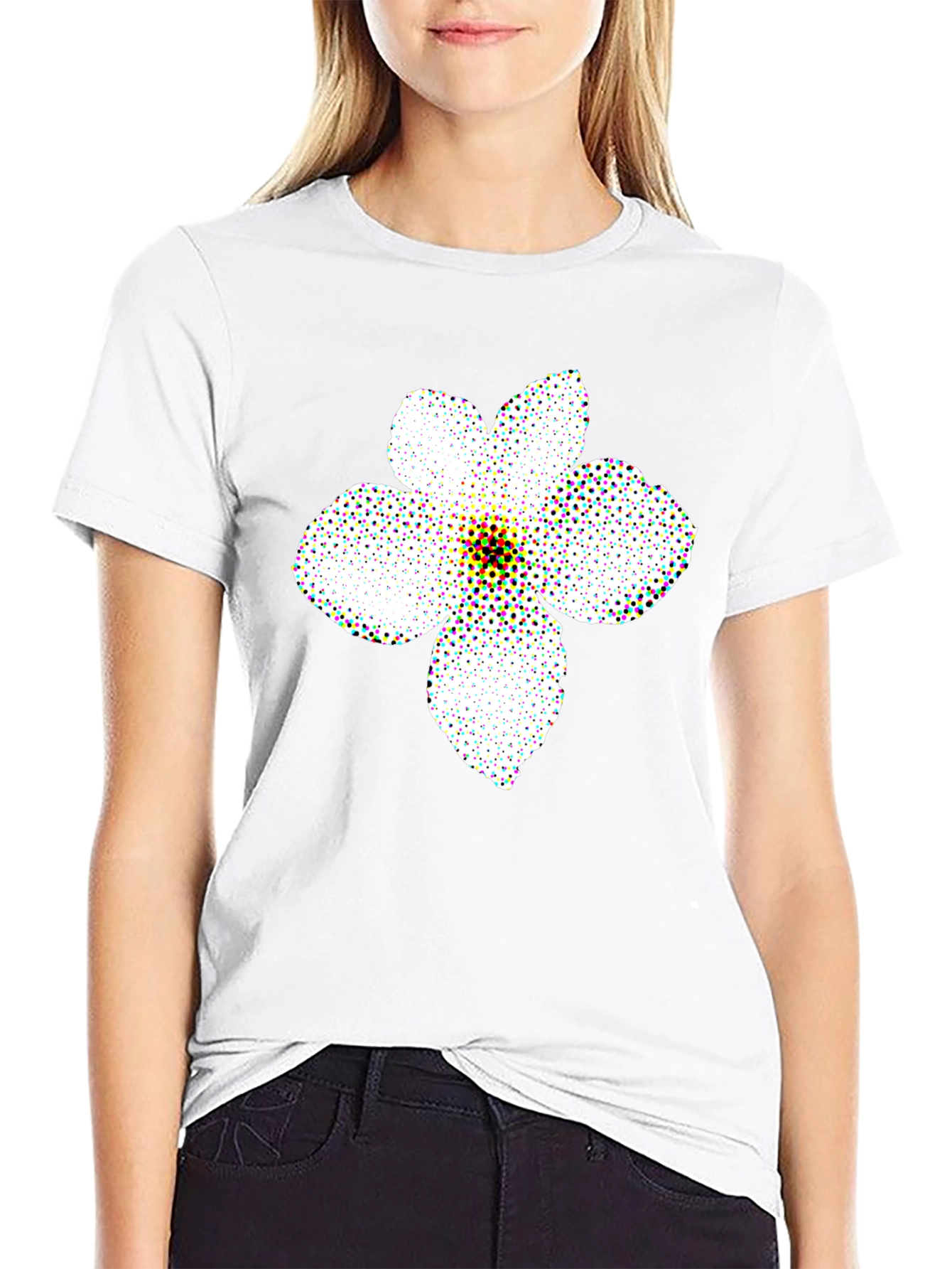 Black T-Shirt with Floral Pattern