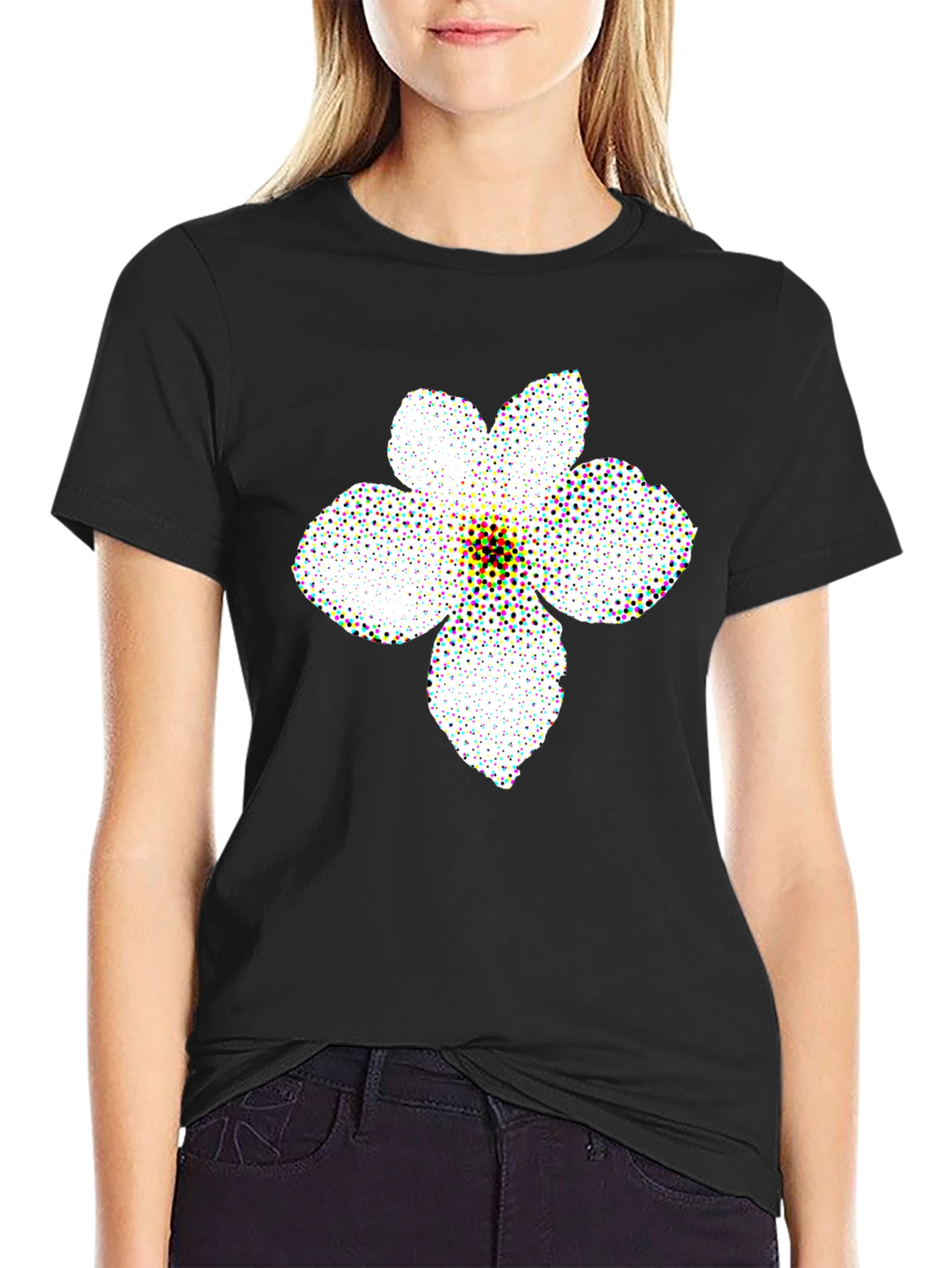 Black T-Shirt with Floral Pattern