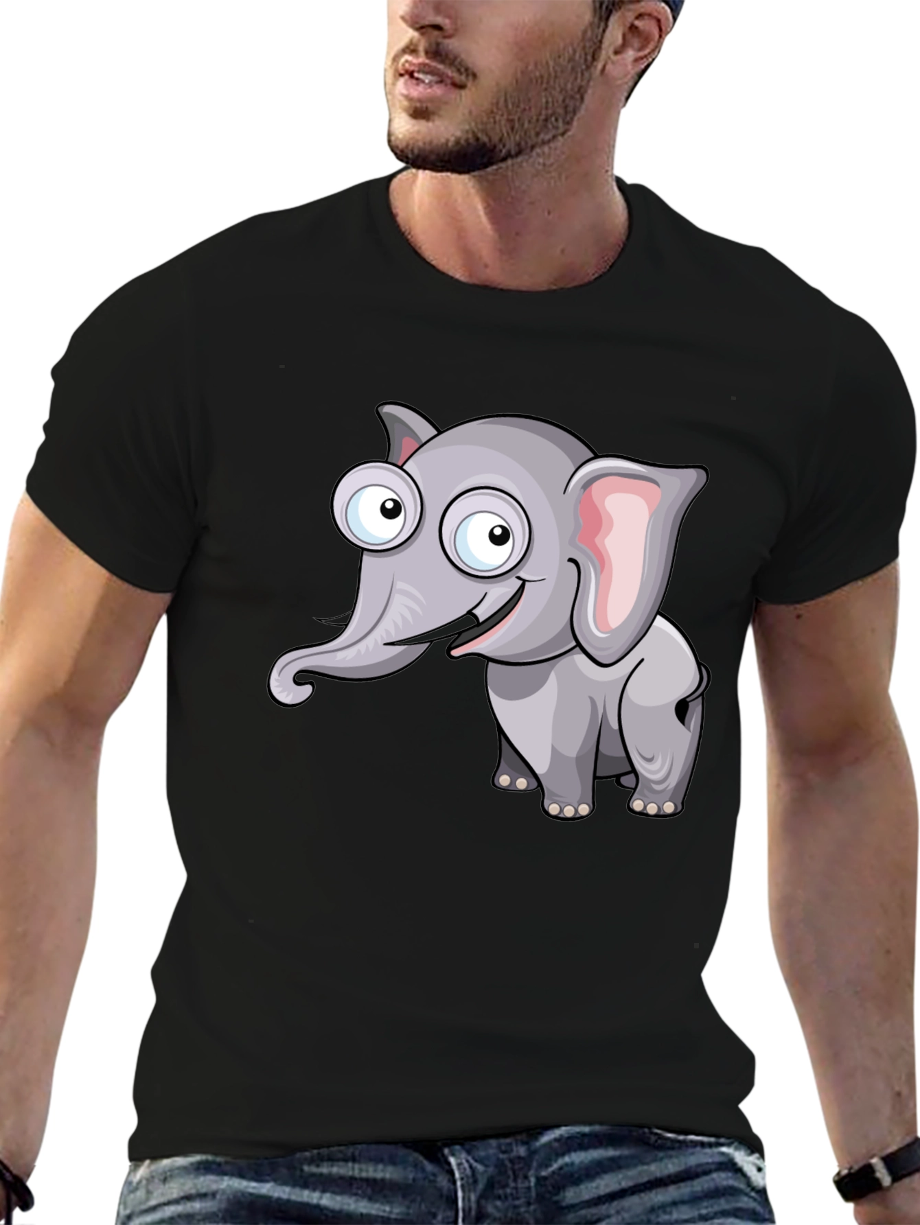 Cartoon Elephant Graphic Black T-Shirt