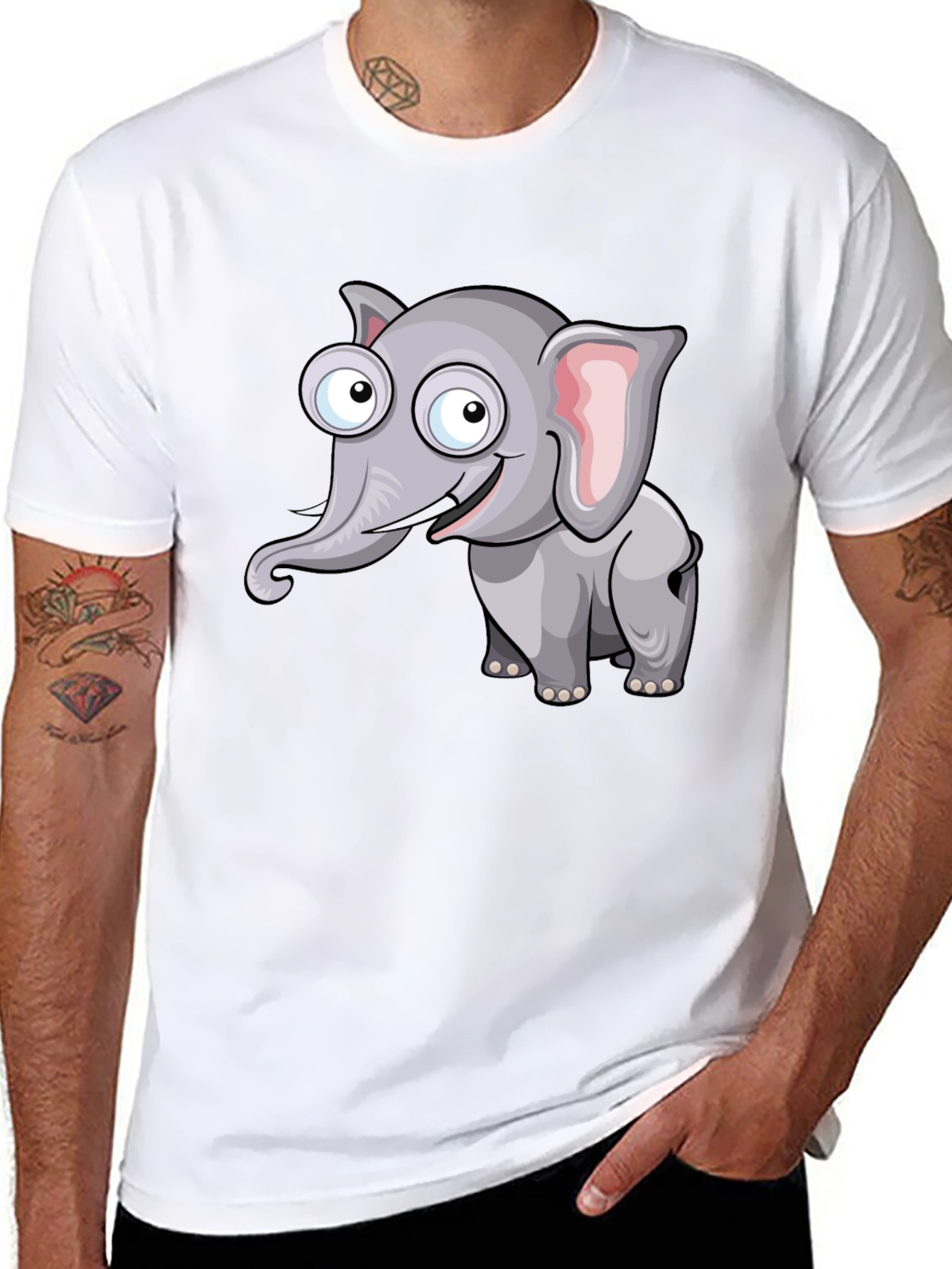 Cartoon Elephant Graphic Black T-Shirt